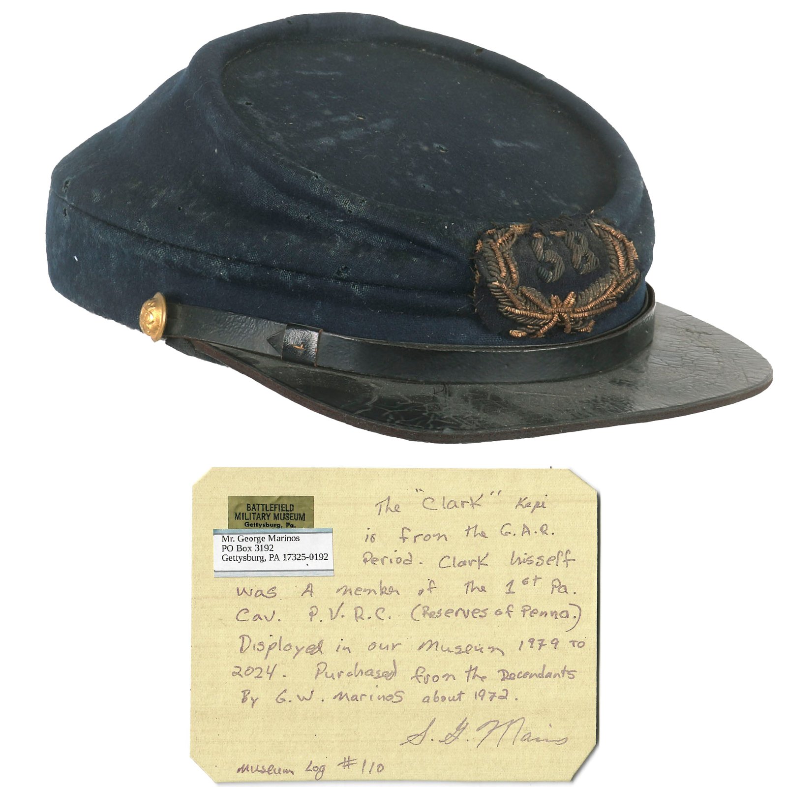 Buy Original U.S. Civil War Grand Army of the Republic M 1872 Pattern Kepi Named to Sergeant Major John Clark Present at Battle of Gettysburg & Guard for General Meade’s HQ | Original Firearms Antique For Sale