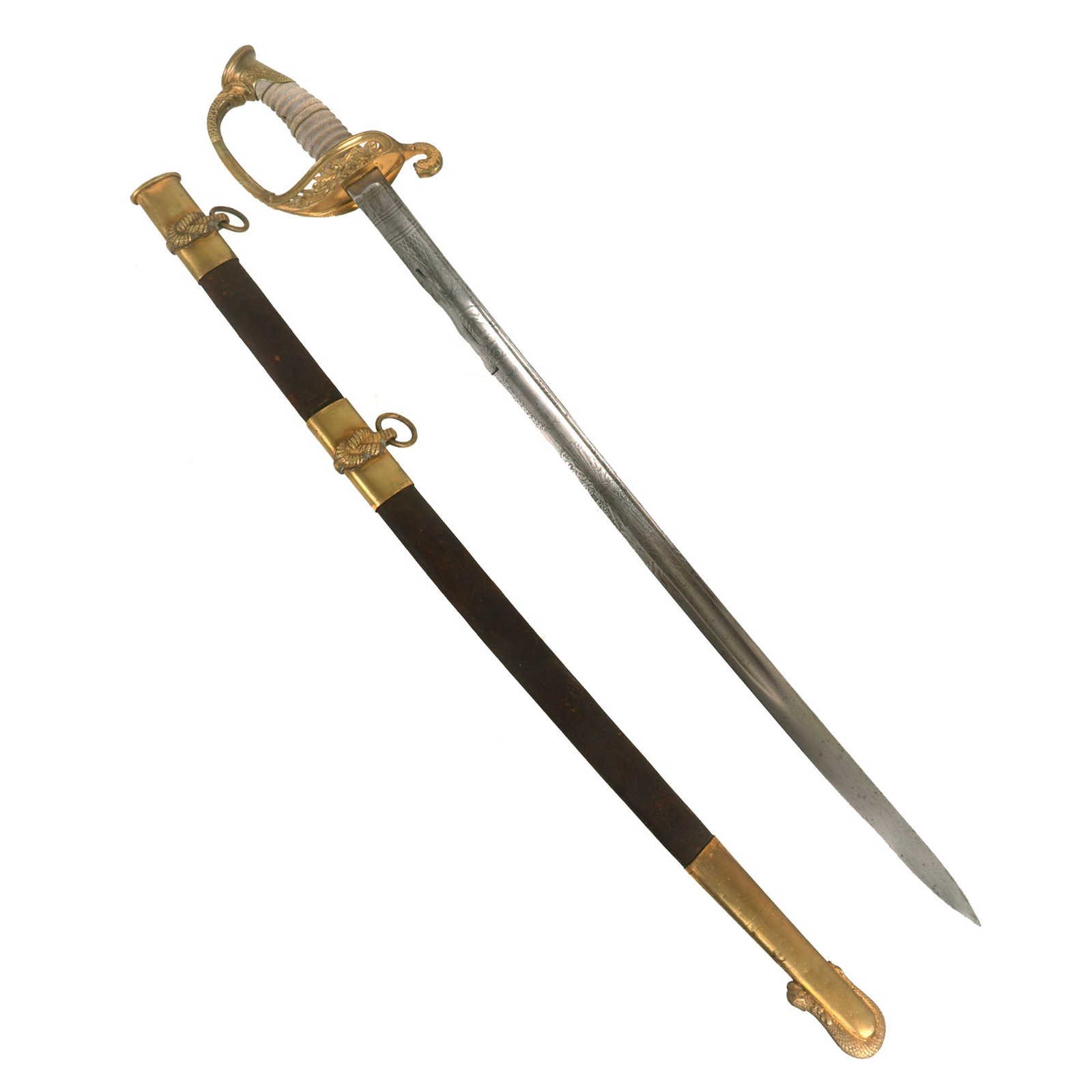 Buy Original U.S. Civil War Model 1852 Navy Officer's Sword with Original Leather Scabbard & Weyersberg-Made Blade - Horstmann & Sons, Philadelphia | Original Firearms Antique For Sale