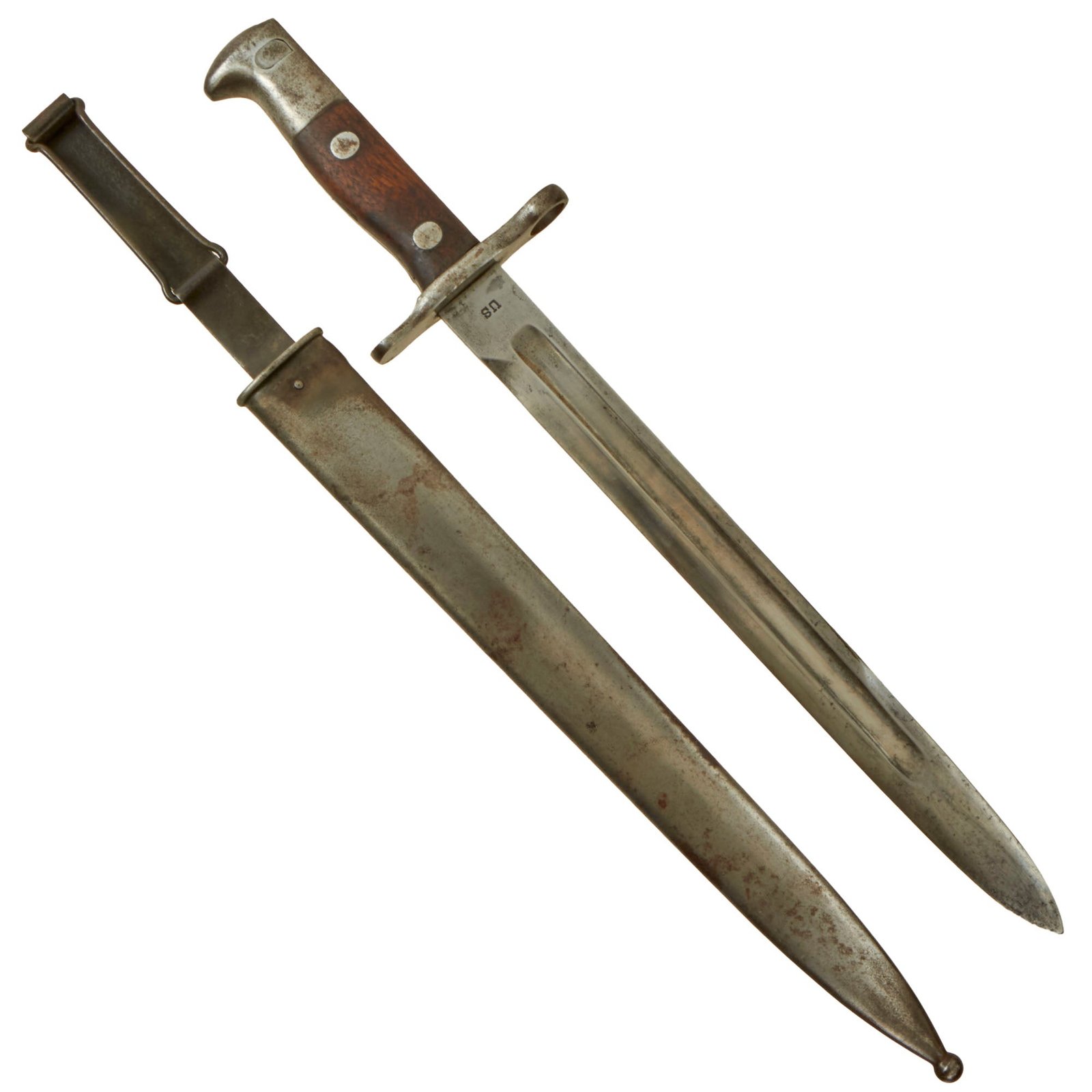 Buy Original U.S. Spanish-American War Model 1892 Krag Rifle Bayonet and Scabbard - Dated 1898 | Original Firearms Antique For Sale