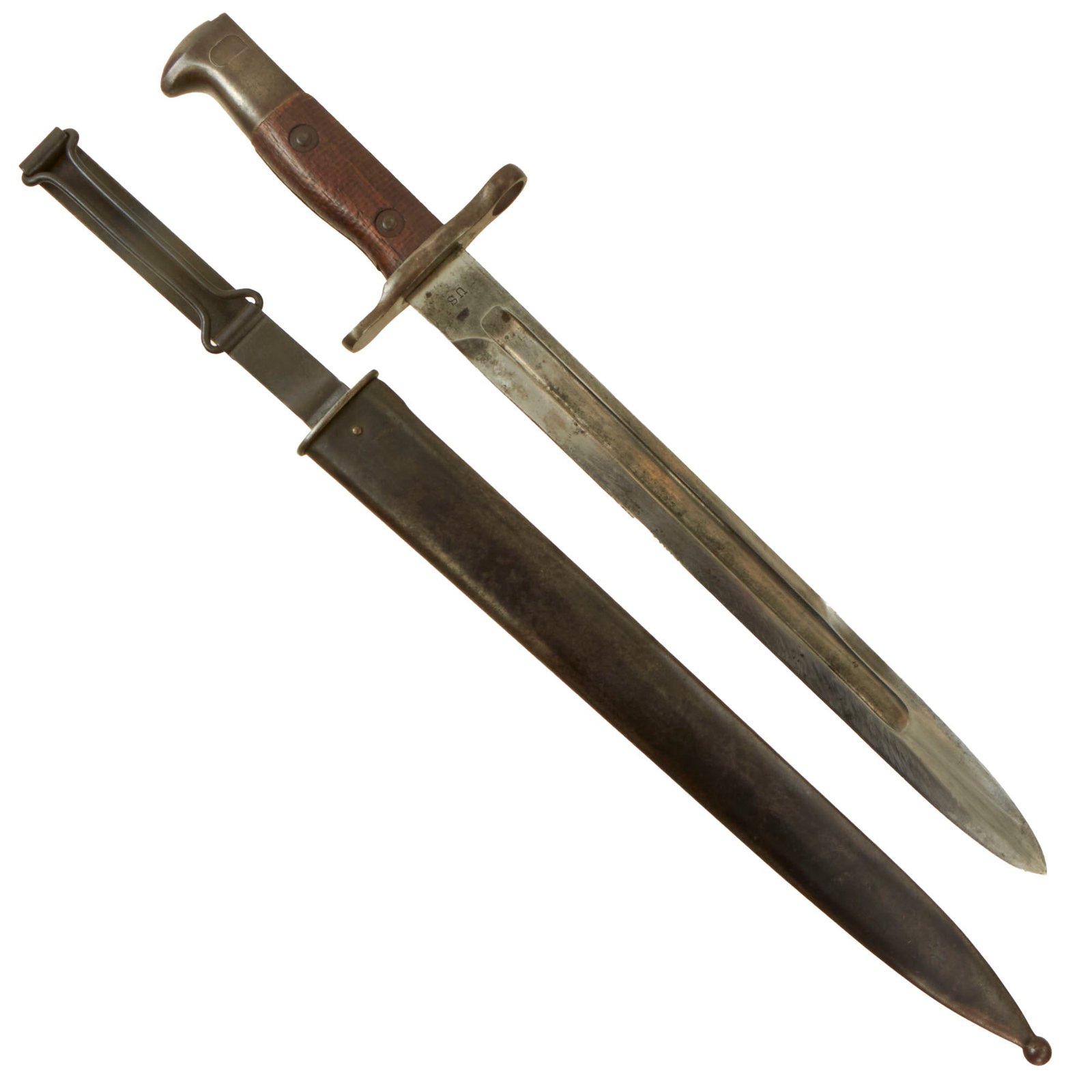 Buy Original U.S. Banana Wars Model 1892 Krag Rifle Bayonet and 2nd Pattern Scabbard - Dated 1903 | Original Firearms Antique For Sale