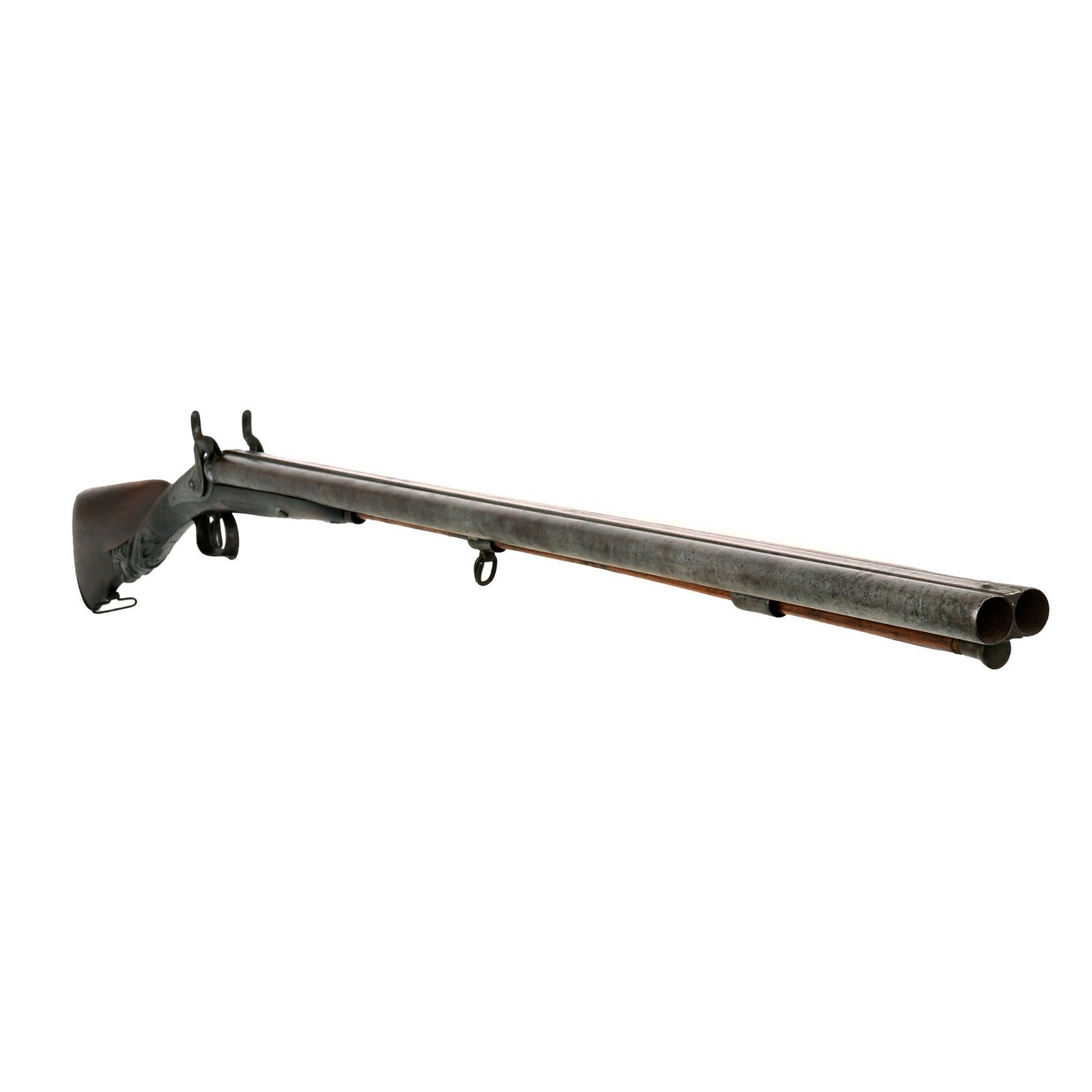 Buy Original U.S. Market Belgian 16 Bore Double Barrel Percussion Fowling Piece with Twist Forged Barrel and Carved Stock - Circa 1850 | Original Firearms Antique For Sale