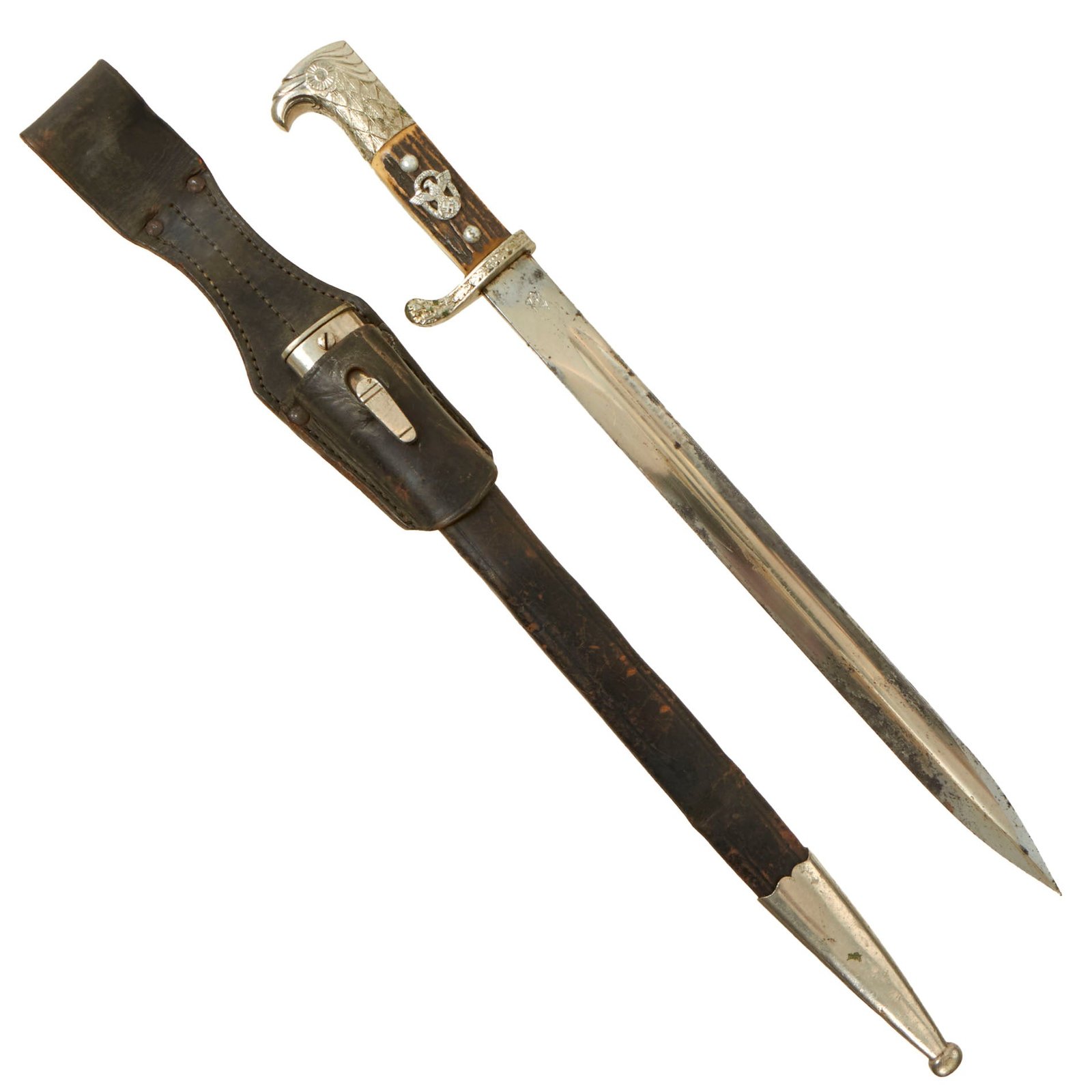 Buy Original German WWII Berlin Metropolitan Police Long Dress Bayonet by WKC with Scabbard and 1936 Dated Frog - Matching Unit Markings | Original Firearms Antique For Sale