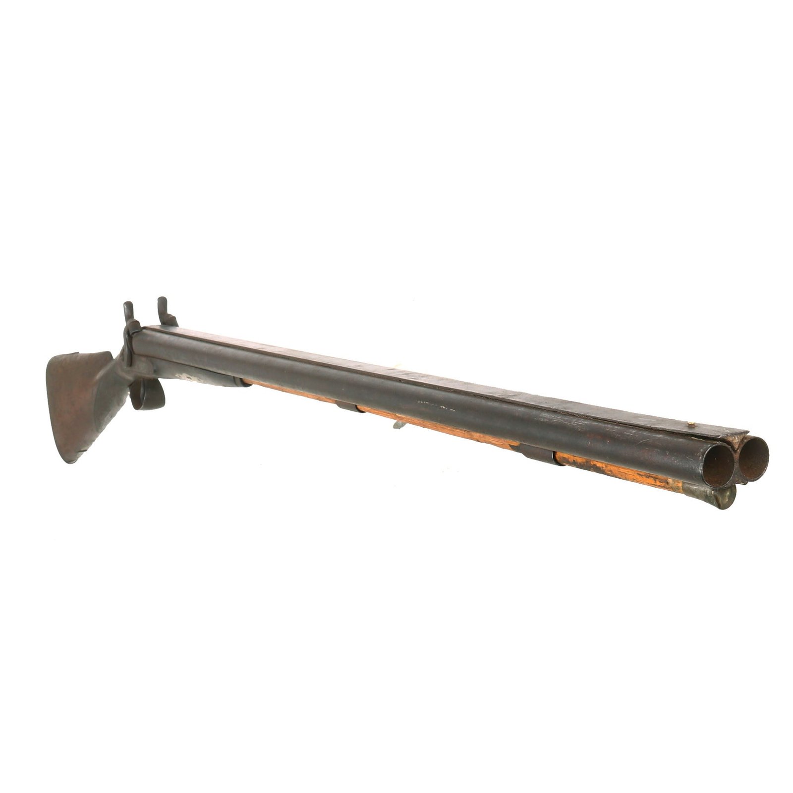Buy Original British 14 Bore Double Barrel Percussion Fowling Piece by Mortimer with Silver Inlaid Barrel Strap - circa 1850 | Original Firearms Antique For Sale