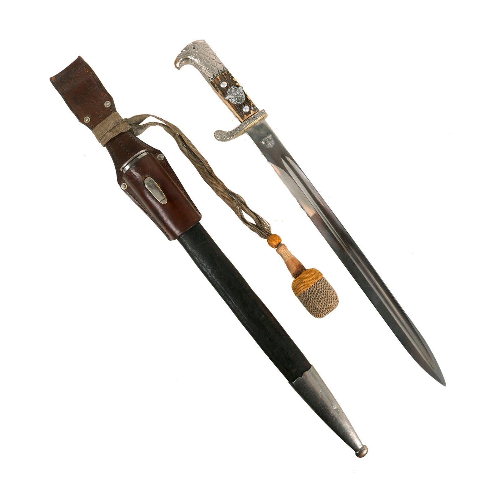 Buy Original German WWII Metropolitan Police Long Dress Bayonet by Alexander Coppel with Scabbard & 1937 Dated Frog - Matching Unit Markings | Original Firearms Antique For Sale