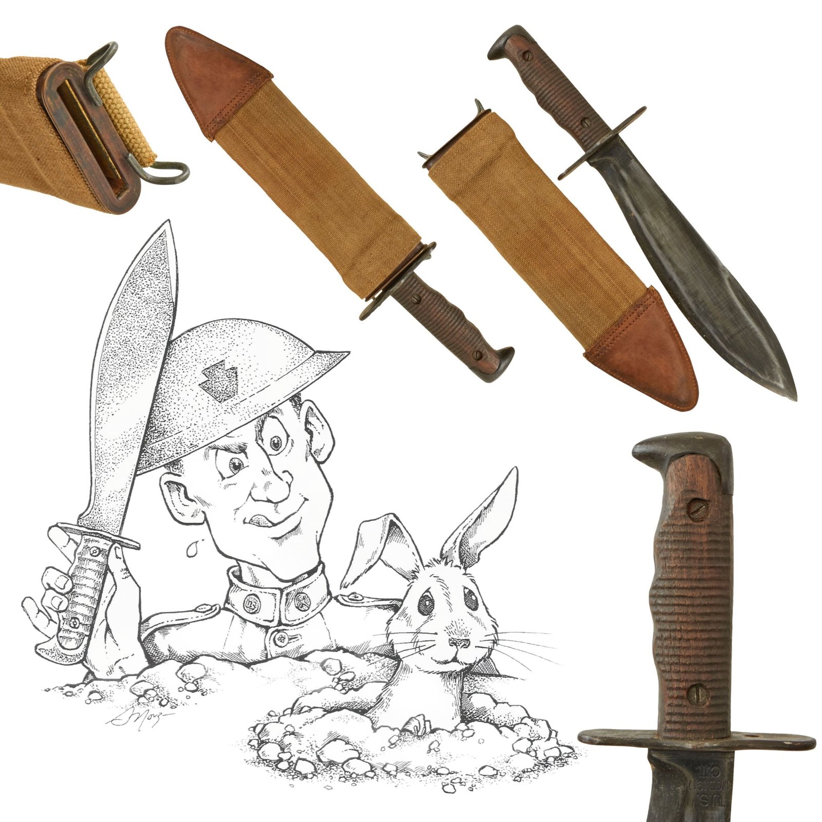 Buy Original U.S. WWI Excellent Model 1917 Bolo Knife by American Cutlery Co. with Scabbard by Bauer Bros. - Dated 1918 | Original Firearms Antique For Sale