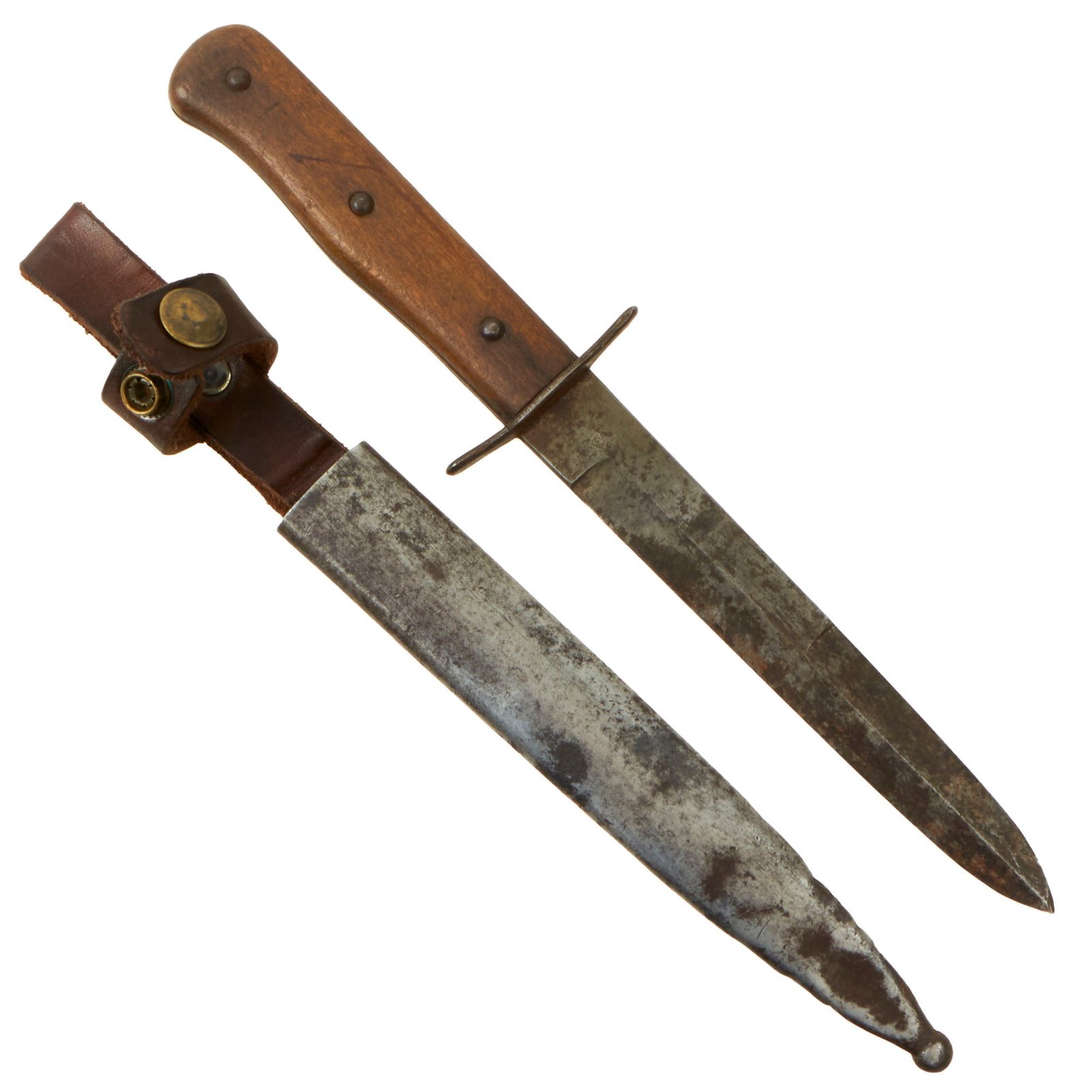 Buy Original German WWII Wood Handle Nahkampfmesser Trench Fighting Knife with Steel Scabbard | Original Firearms Antique For Sale