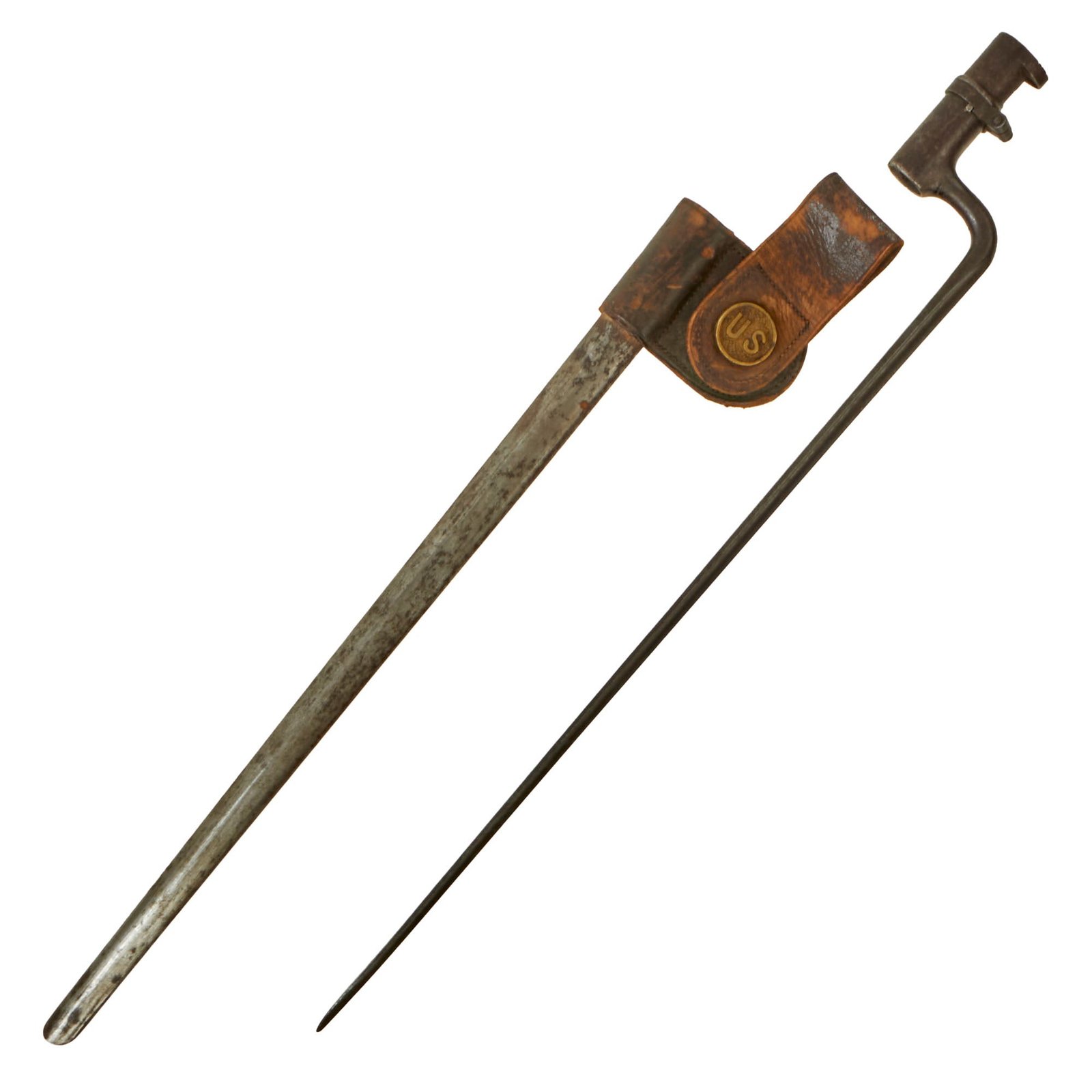 Buy Original U.S. Springfield Trapdoor M1873 Rifle Socket Bayonet with Indian Wars Era Scabbard Converted For Mills Belt Use During Spanish-American War (Copy) | Original Firearms Antique For Sale