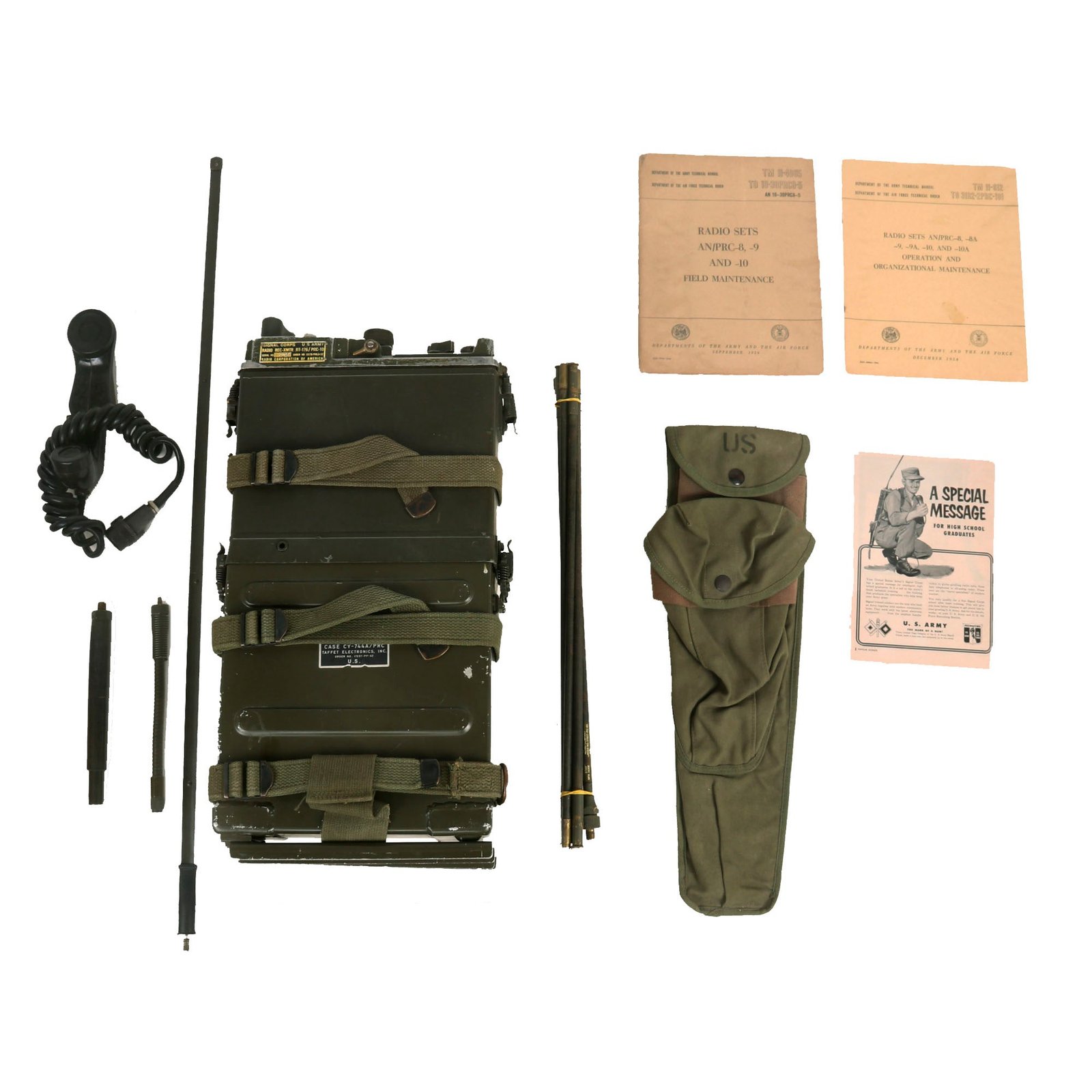 Buy Original U.S. Korean & Vietnam War Era RT-176 AN/PRC-10 Backpack Radio Rig with ST-120/PR Harness & Manuals | Original Firearms Antique For Sale