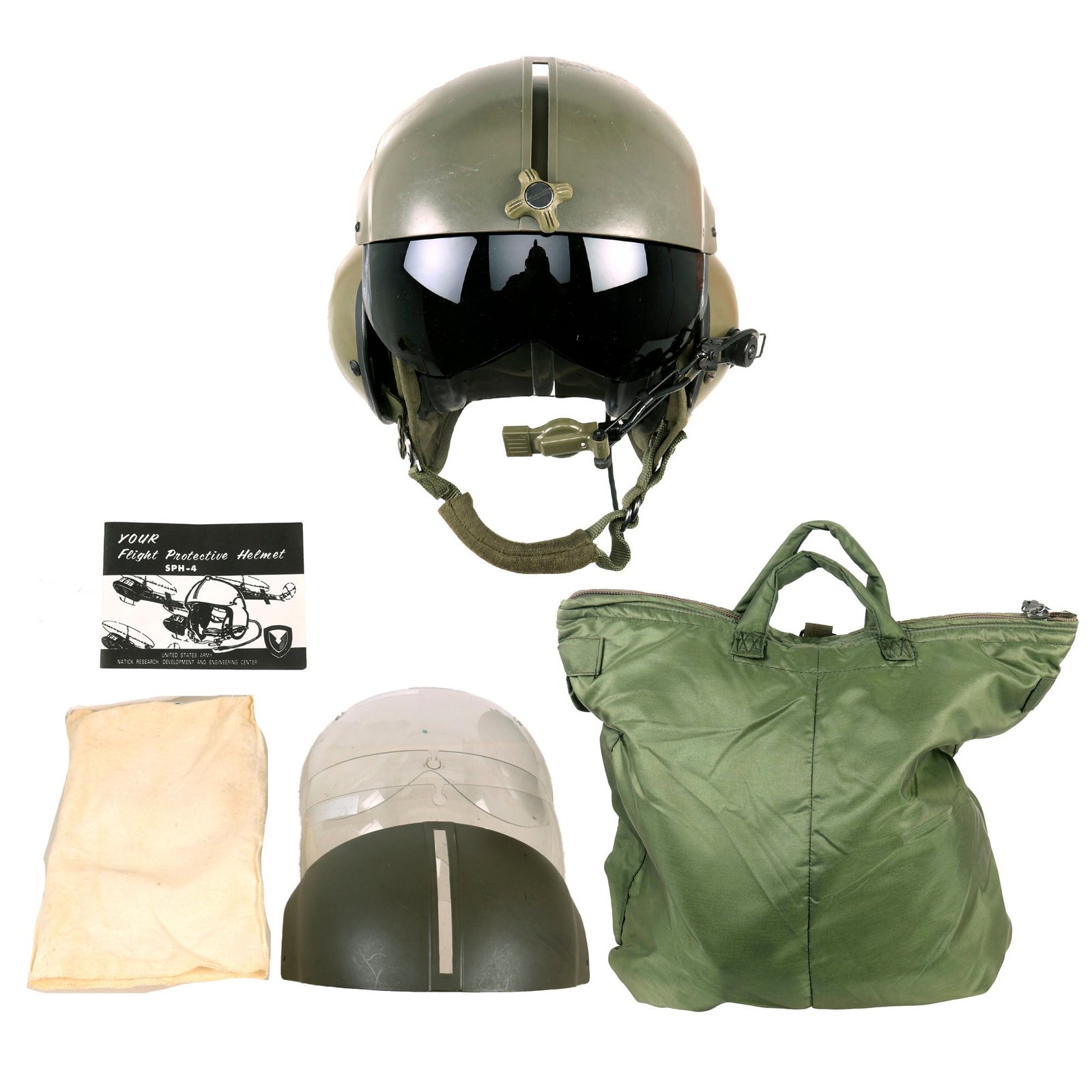 Buy Original U.S. Cold War Era Gentex SPH-4 Helicopter Pilot With Flight Bag, Manual, & Spare Visor | Original Firearms Antique For Sale