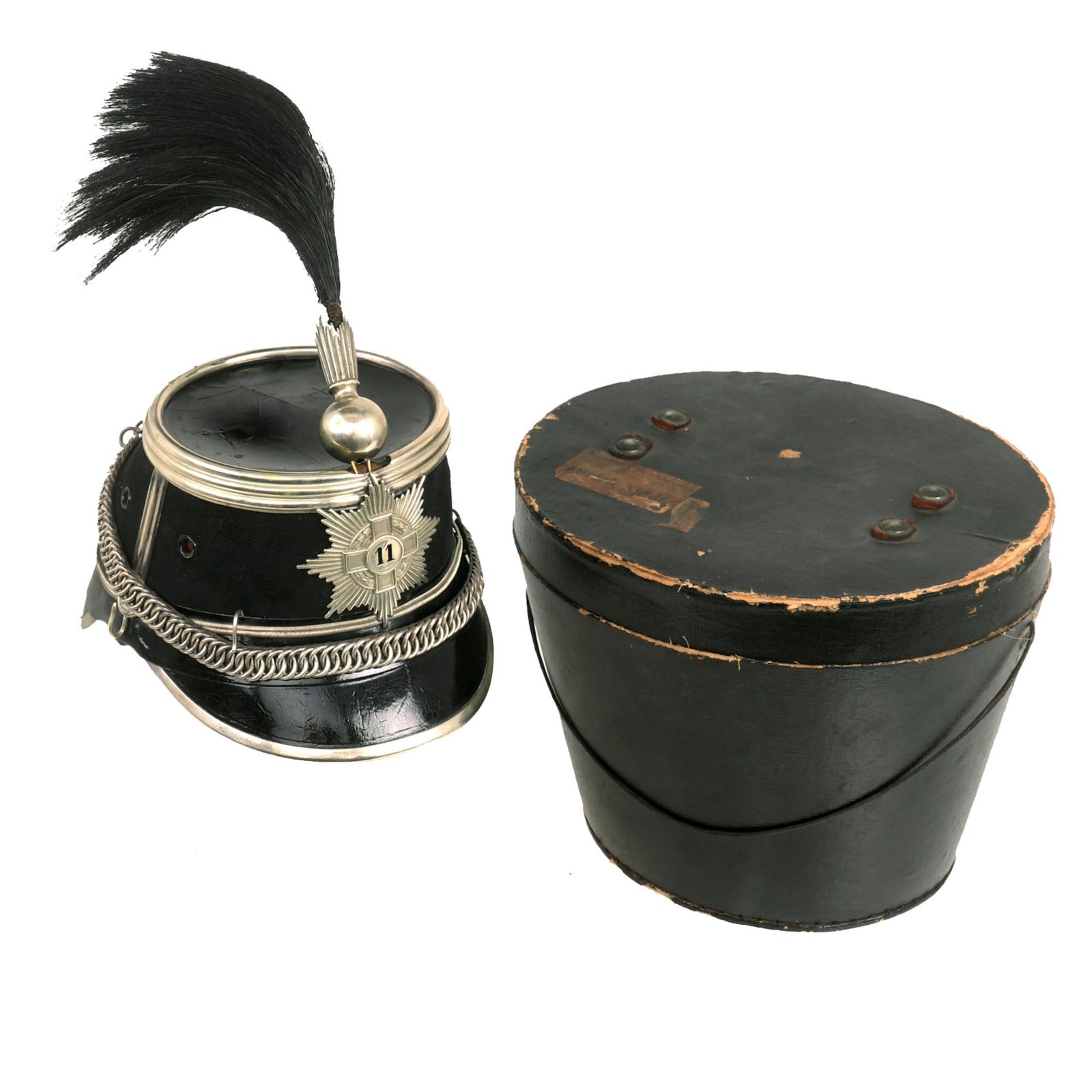 Buy Original Swiss Pre WWI Bern Cavalry Officer Shako Helmet Marked to the 11th Cavalry With Plume and Transit Case | Original Firearms Antique For Sale