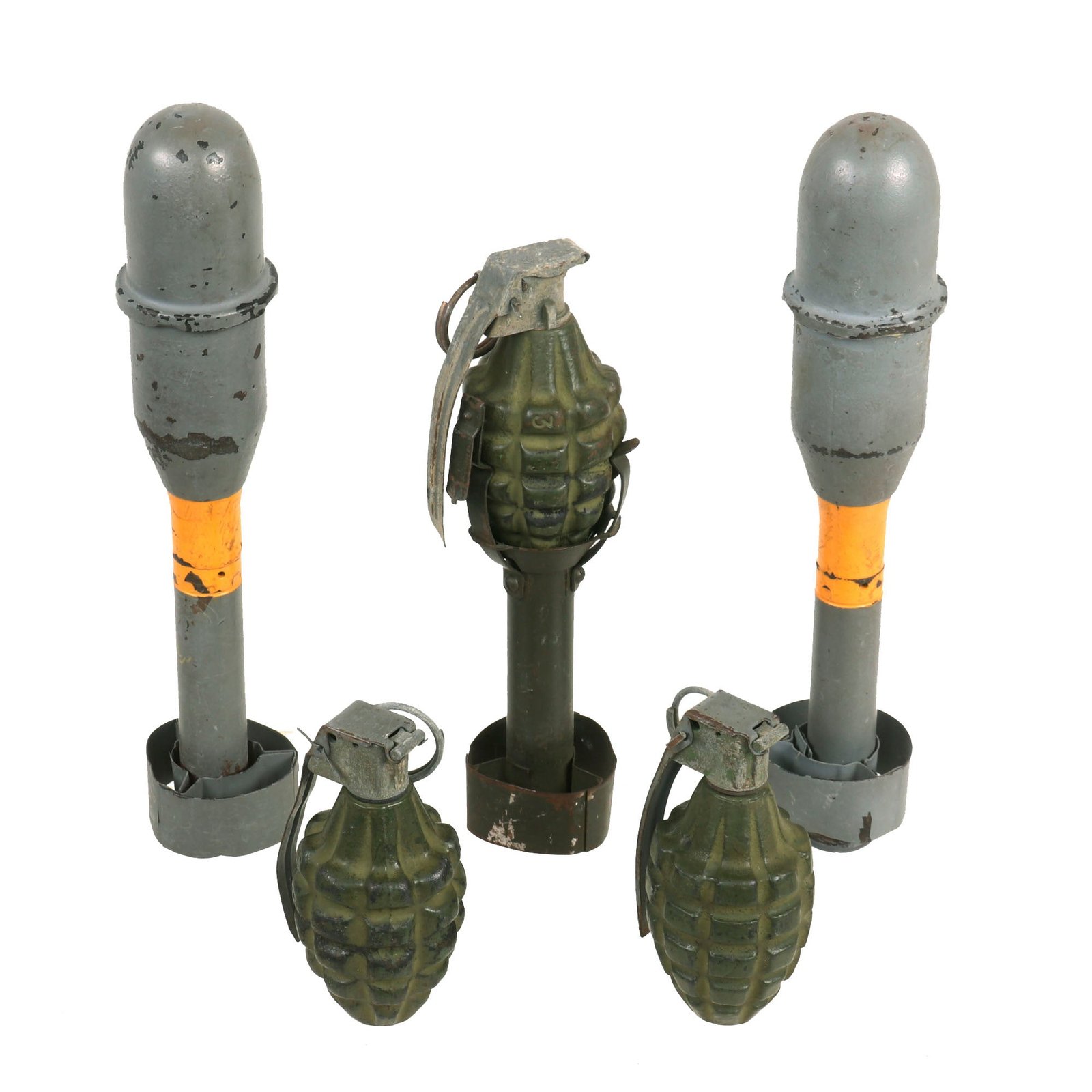 Buy Original U.S. WWII Era Inert Practice Grenade Lot Featuring (3) Mk II Practice Grenades and (2) Rifle Grenades - 6 Items | Original Firearms Antique For Sale