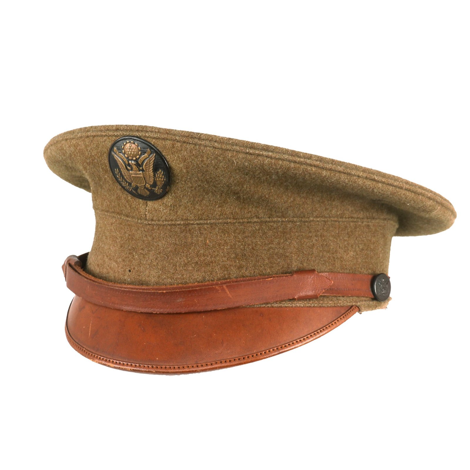 Buy Original U.S. WWI Model 1910 Wool Enlisted Peaked Visor Cap With Unique Two-Tone Cap Device - Size 6 | Original Firearms Antique For Sale