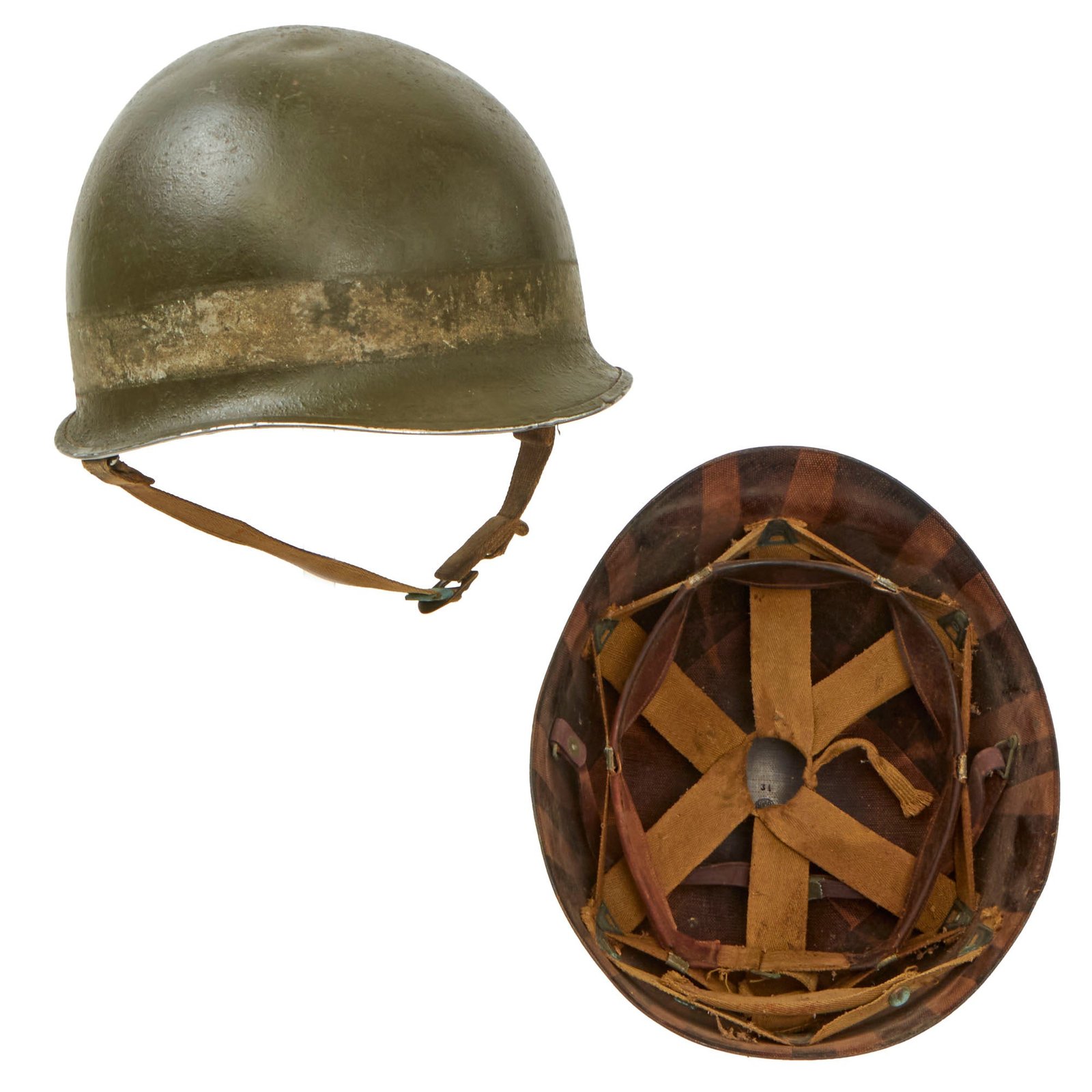 Buy Original U.S. WWII Early War US Navy Beach Battalion NBB Painted McCord Front Seam Fixed Bale M1 Helmet with MSA Liner & Net | Original Firearms Antique For Sale