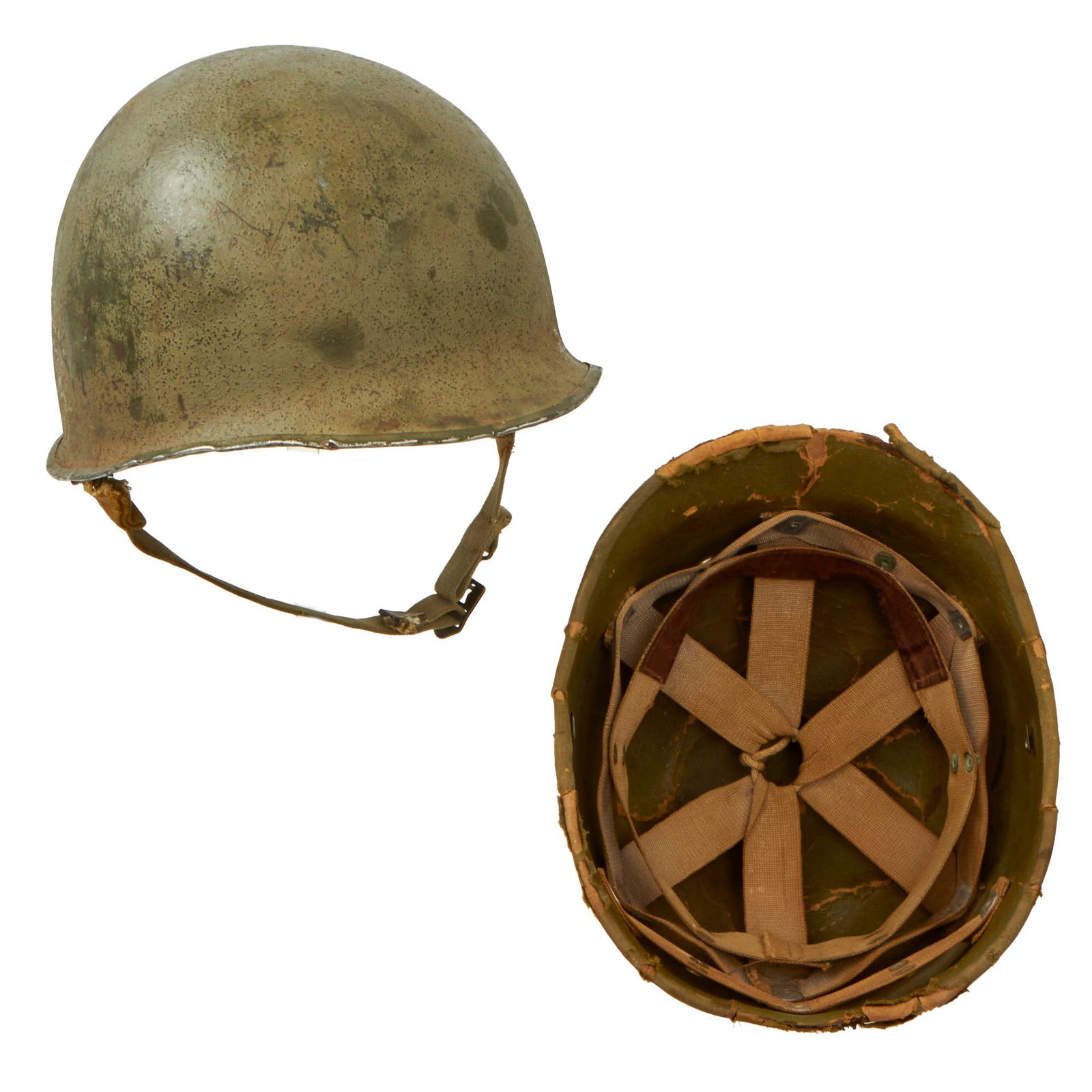Buy Original U.S. WWII Early 1941 M1 McCord Fixed Bale Front Seam Helmet with Rare Hawley Paper Liner | Original Firearms Antique For Sale