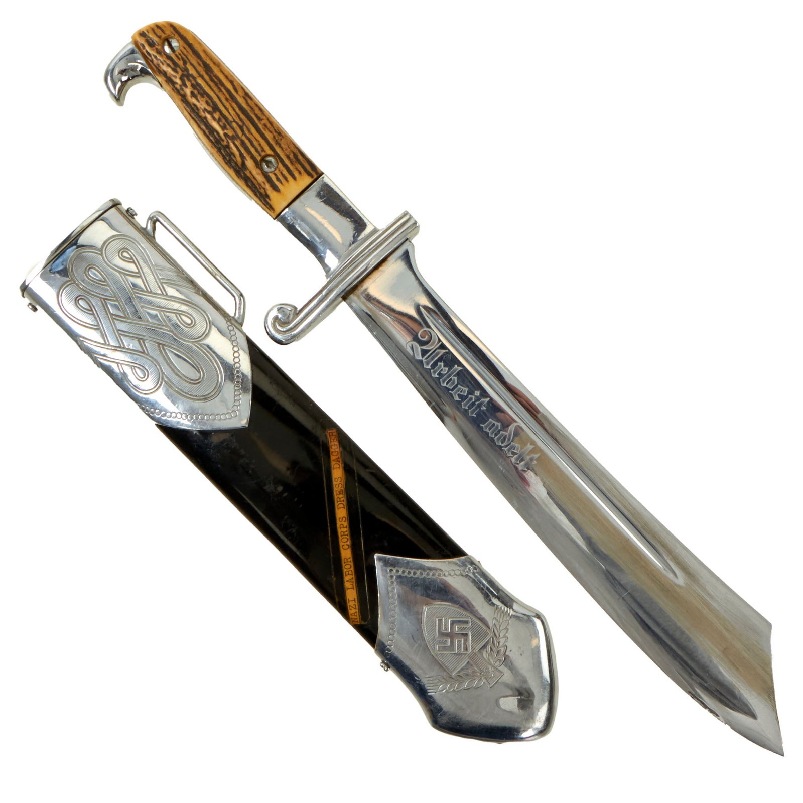 Buy Original German Pre-WWII RAD Labor Corps Enlisted Mans Hewer by Carl Eickhorn with Nickel Plated Blade and Scabbard | Original Firearms Antique For Sale