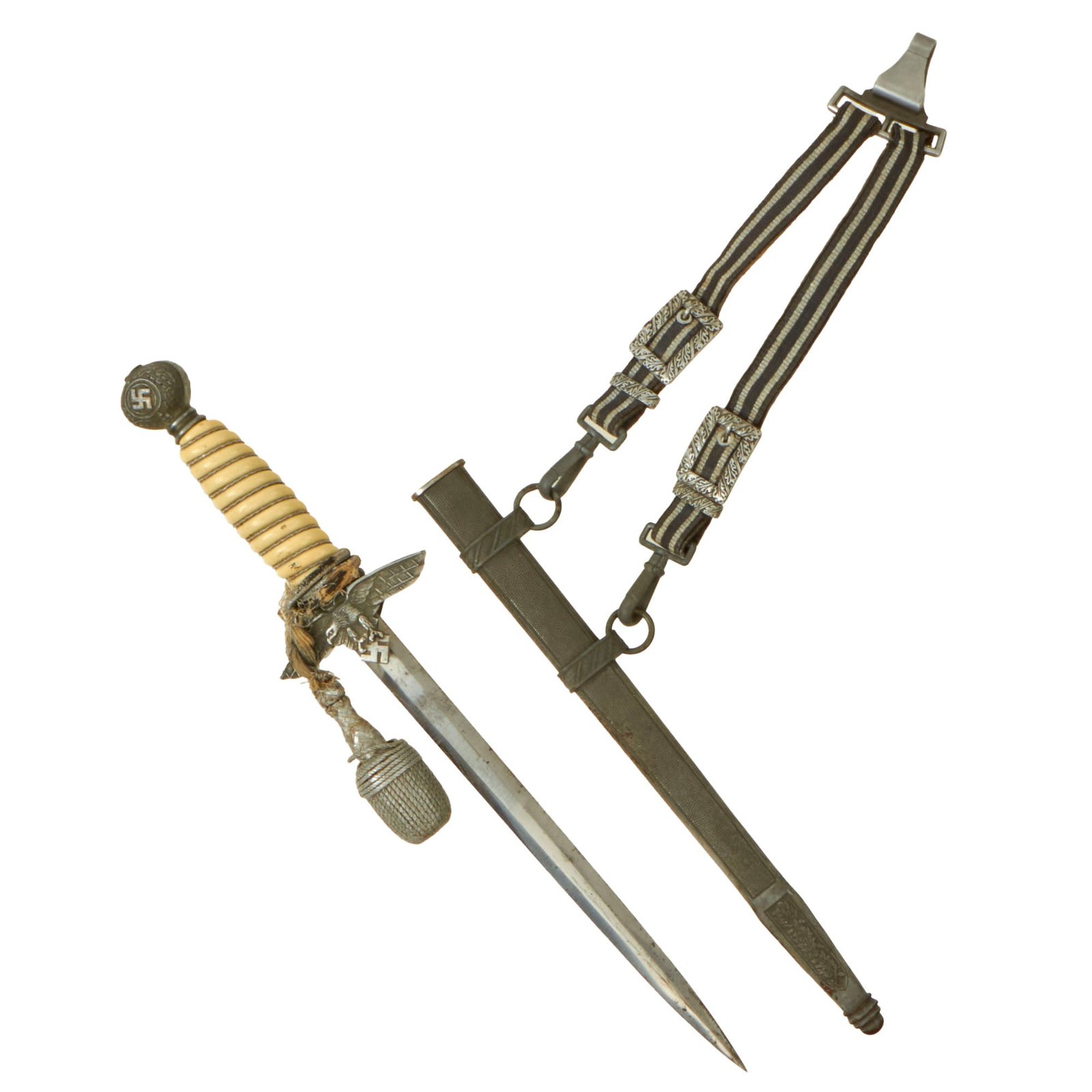 Buy Original WWII German 2nd Model Luftwaffe Dagger by F. W. Höller of Solingen with Scabbard, Hanger, and Portepee | Original Firearms Antique For Sale