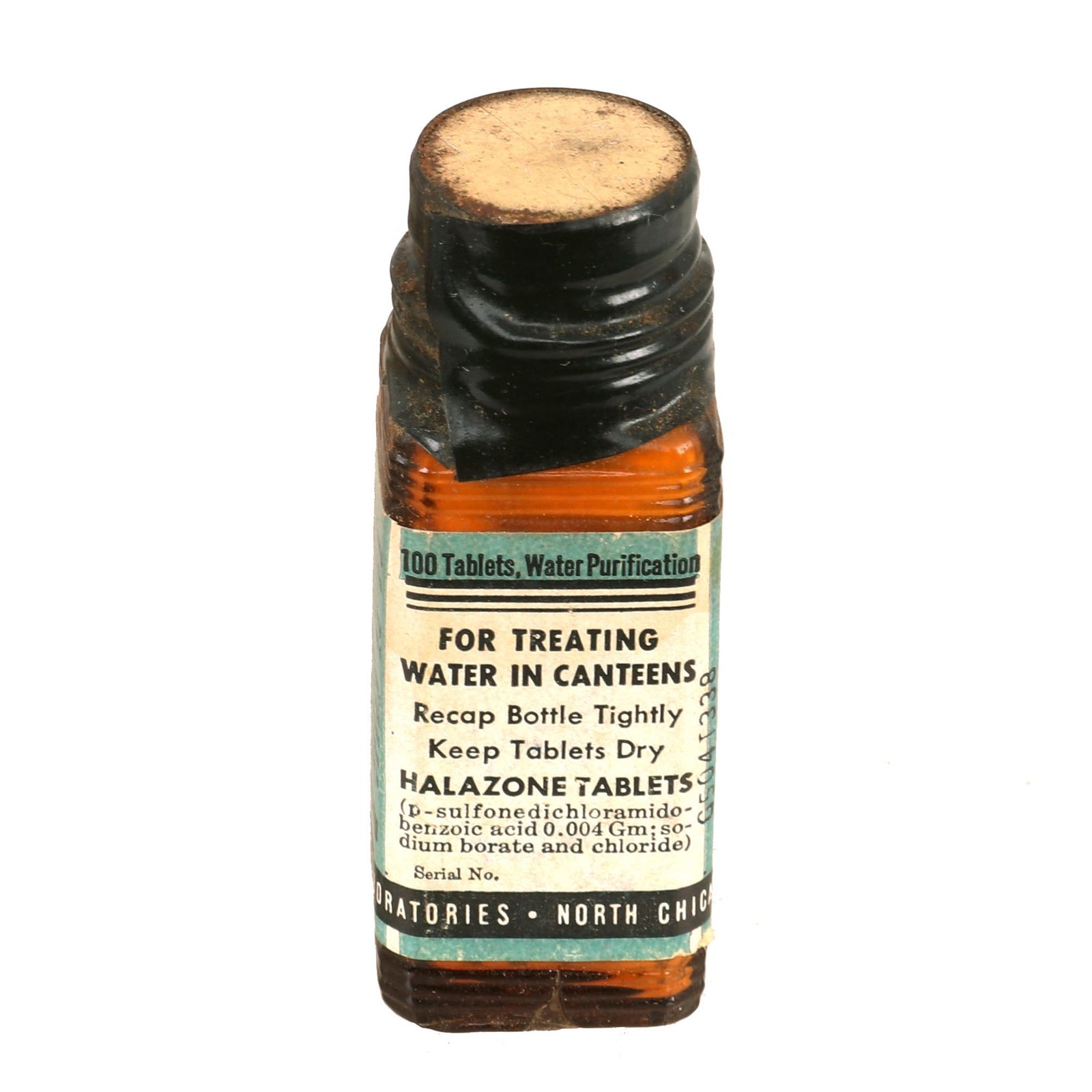 Buy Original U.S. WWII Bottle of 100 Halazone Water Purification Tablets for Treating Water in Canteens - As Used in Jungle First Aid Kits & Vehicle Kits | Original Firearms Antique For Sale
