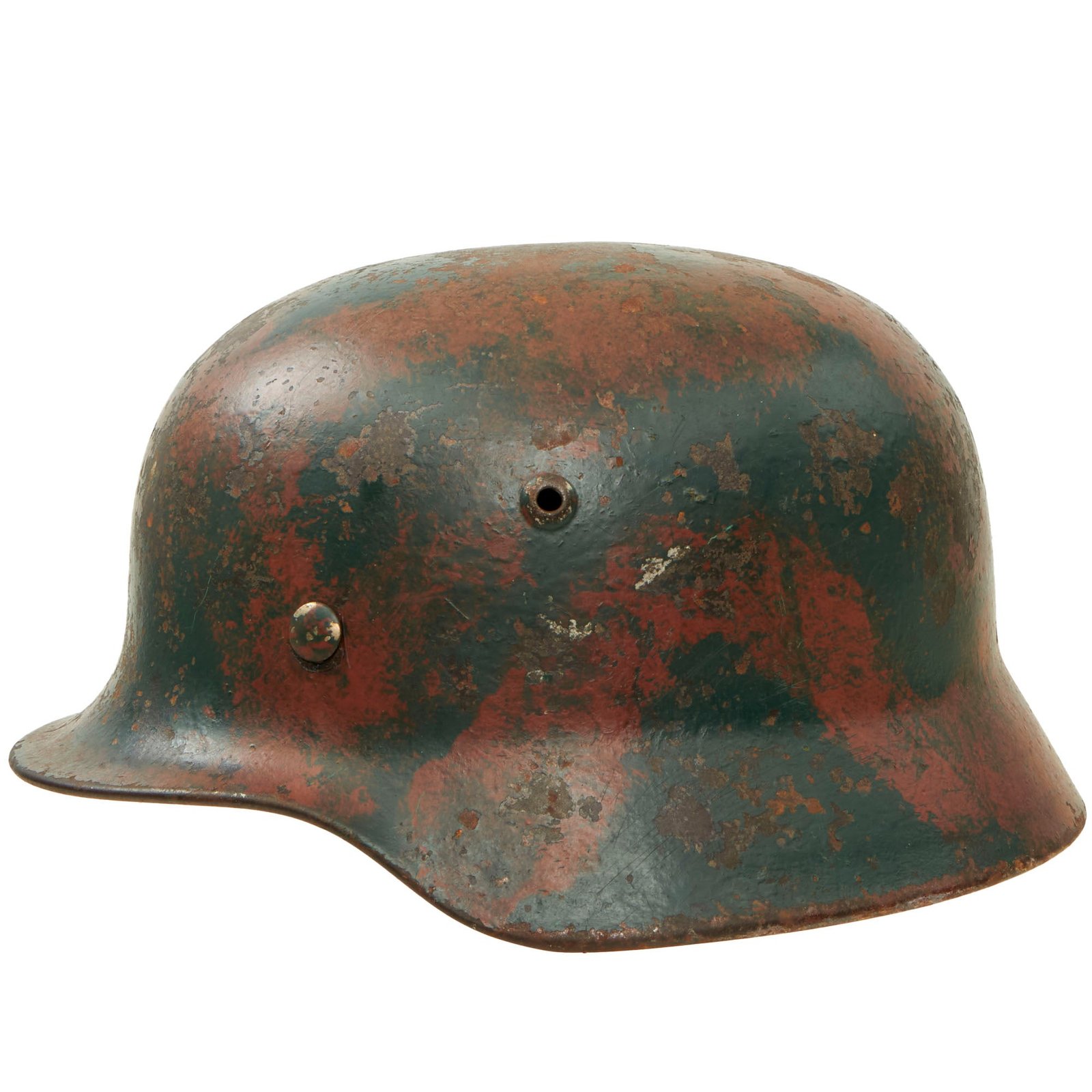 Buy Original German WWII Luftwaffe M35 Former Double Decal Camouflage Painted Helmet with Relic Liner - marked Q66 | Original Firearms Antique For Sale