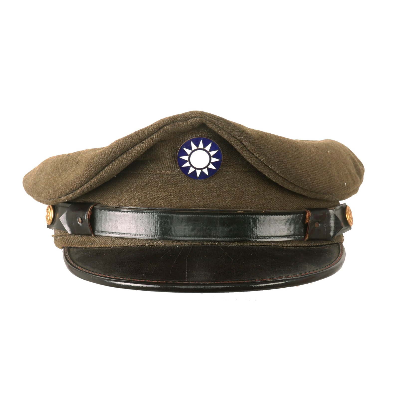Buy Original U.S. Chinese WWII Enlisted Man’s Visor Cap with Chinese Badge & Sunburst Buttons - Worn by U.S. Advisors to Chinese Army | Original Firearms Antique For Sale