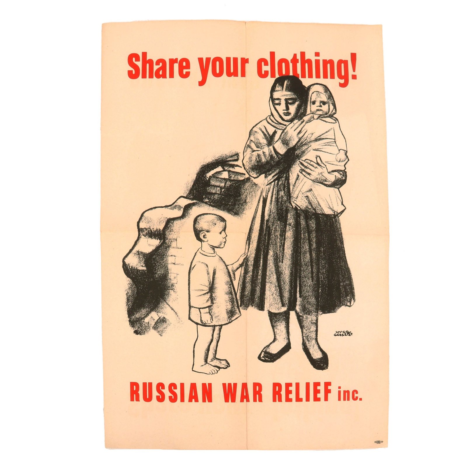 Buy Original U.S. WWII Russian War Relief Poster Share Your Clothing by Hugo Gellert - 13½ x 20¾” | Original Firearms Antique For Sale
