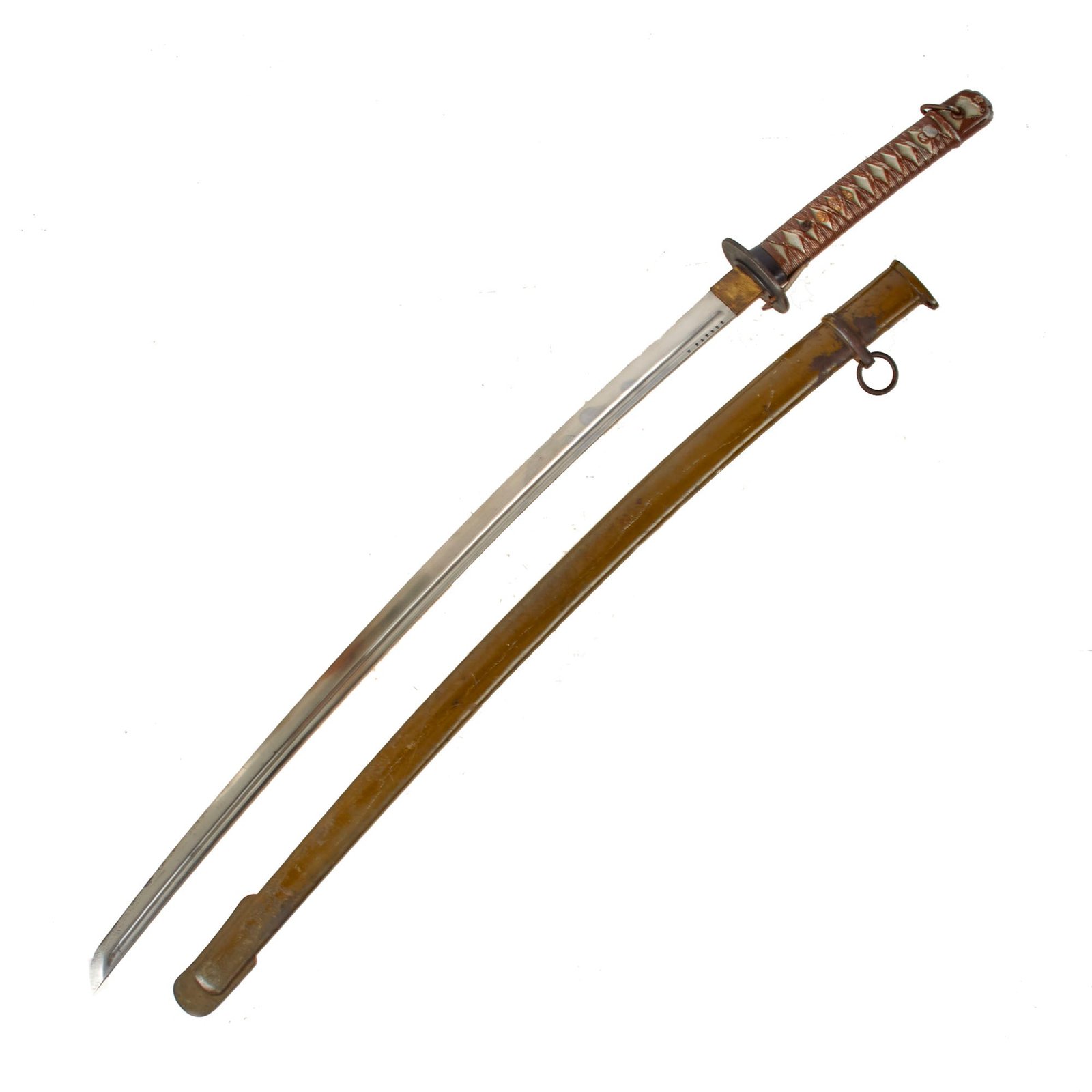 Original WWII Japanese Army Type 95 NCO Aluminum Handle Katana Sword with Scabbard - Matched Serial 110275