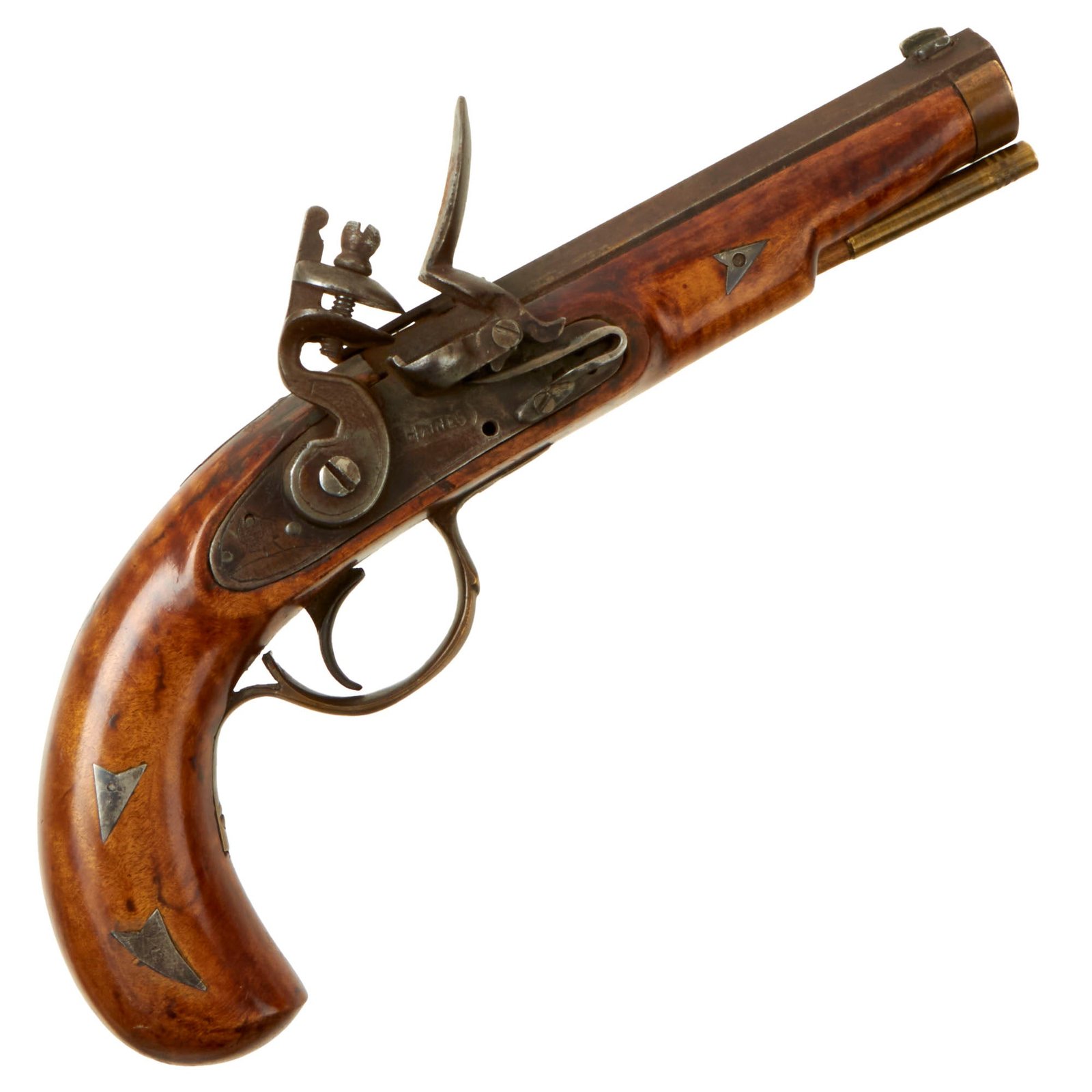 Buy Original U.S. Pennsylvania .31cal Flintlock Pistol by Isaac Haines of Lancaster County with Flame Maple Stock - circa 1790 | Original Firearms Antique For Sale