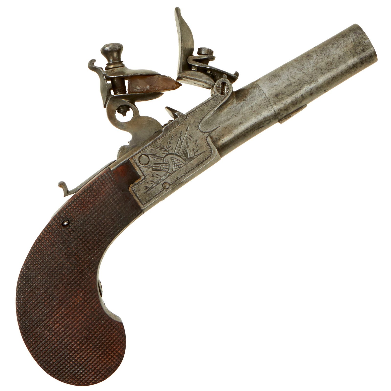 Buy Original North American Box-lock Pocket Flintlock Pistol with Fold-out Trigger & Turn-Off Barrel - circa 1780-1815 | Original Firearms Antique For Sale