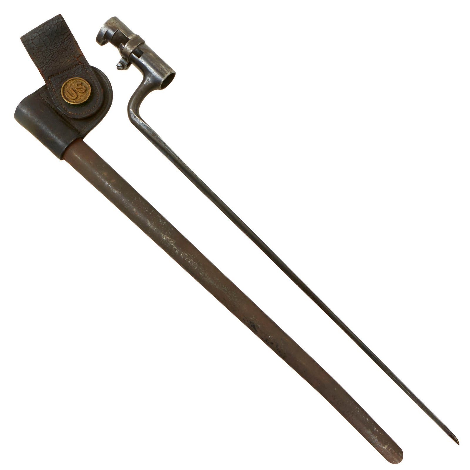 Buy Original U.S. Springfield Trapdoor M1873 Rifle Cadet Socket Bayonet with 1st Pattern U.S. Frog and Scabbard | Original Firearms Antique For Sale