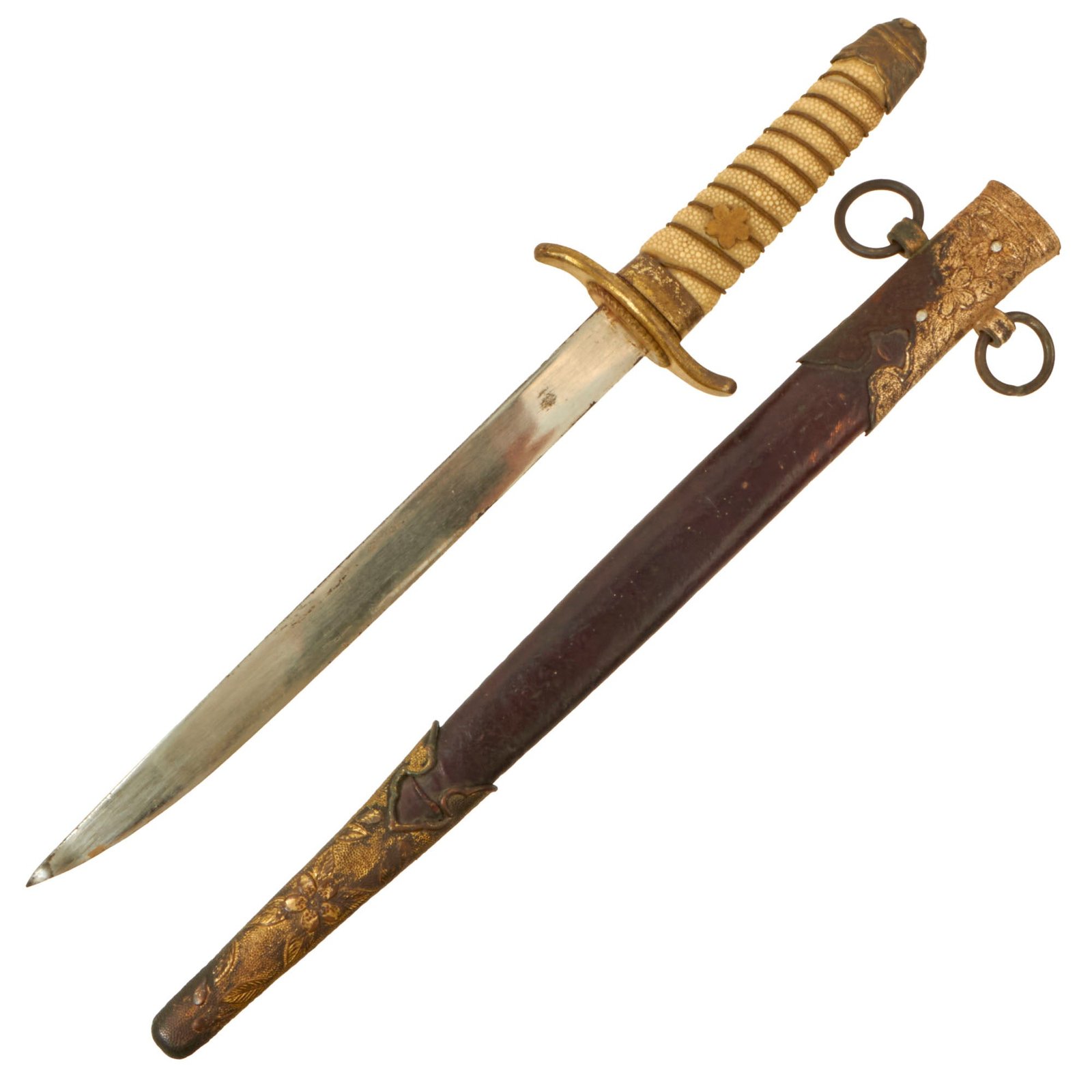 Buy Original Japanese WWII M1883 Naval Officers Dirk with Iron & Brass Leather Scabbard | Original Firearms Antique For Sale