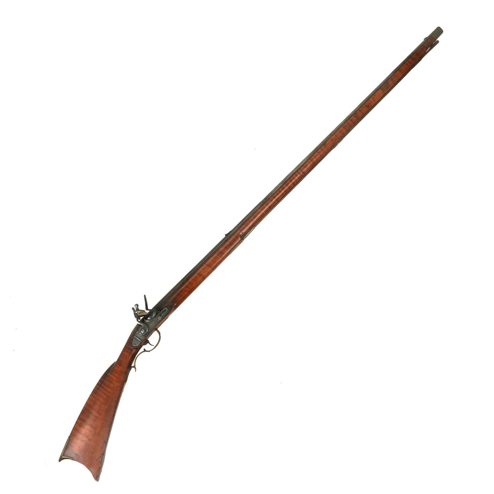 Buy Original U.S. Pennsylvania Flintlock Long Rifle with Full Length Flame Figured Stock - Circa 1830 | Original Firearms Antique For Sale
