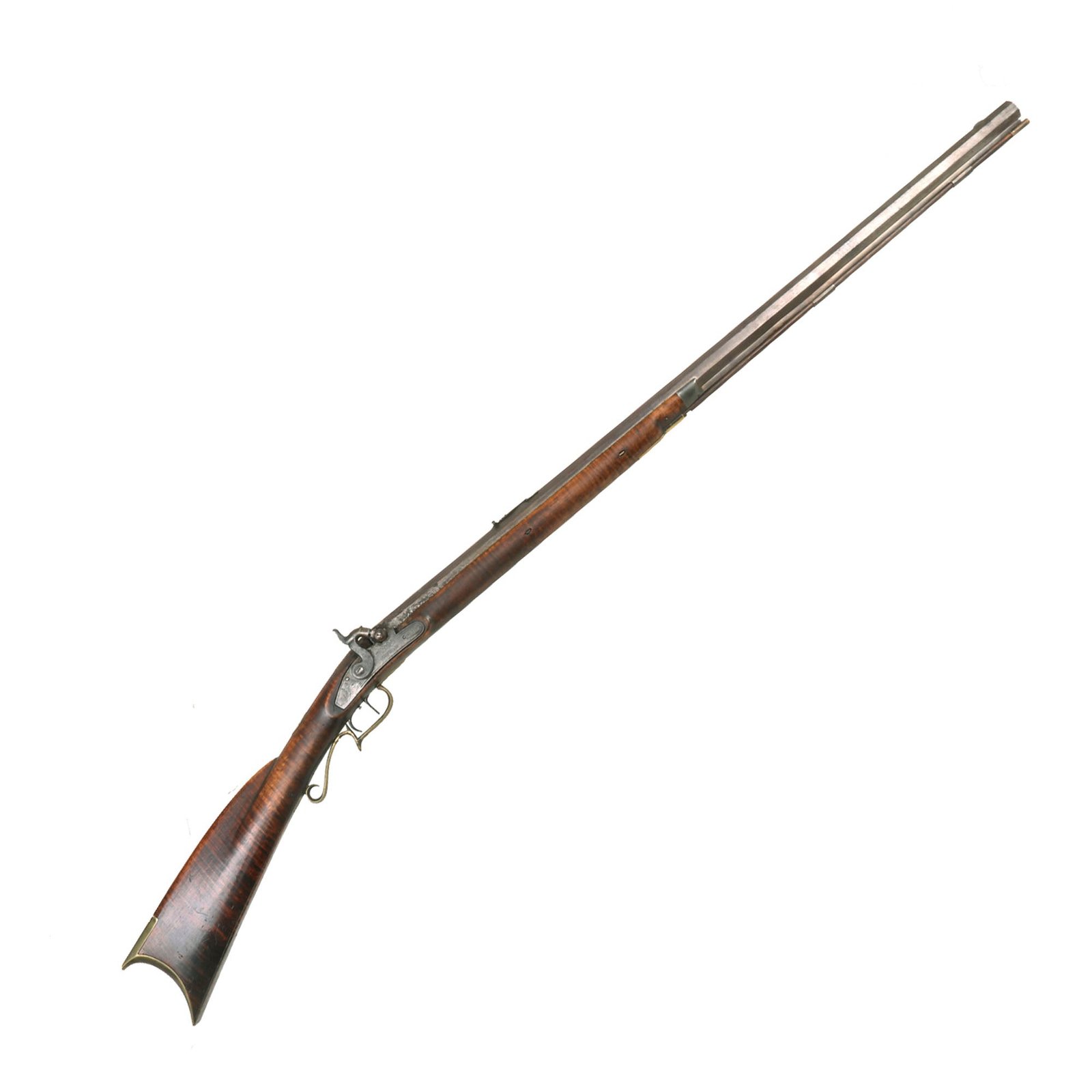 Buy Original U.S. Pennsylvania .36cal Percussion Rifle Signed J. Spangle with Tiger Maple Half Stock and Set Trigger - circa 1850 | Original Firearms Antique For Sale