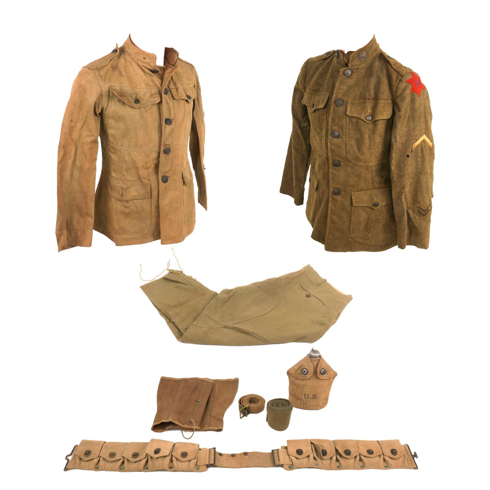 Buy Original U.S. WWI 6th Division Uniform & Field Gear Grouping - Canteen, Mills Cartridge Belt | Original Firearms Antique For Sale