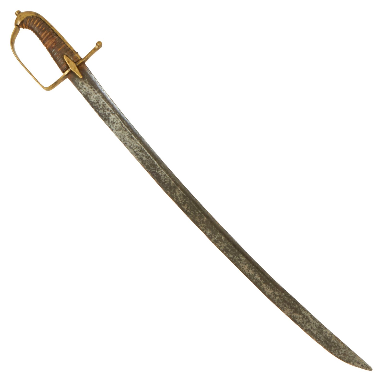 Buy Original American Revolutionary War Era Hessian Hanger Sword with Engraved Blade with Leather & Wire Wrapped Grip | Original Firearms Antique For Sale