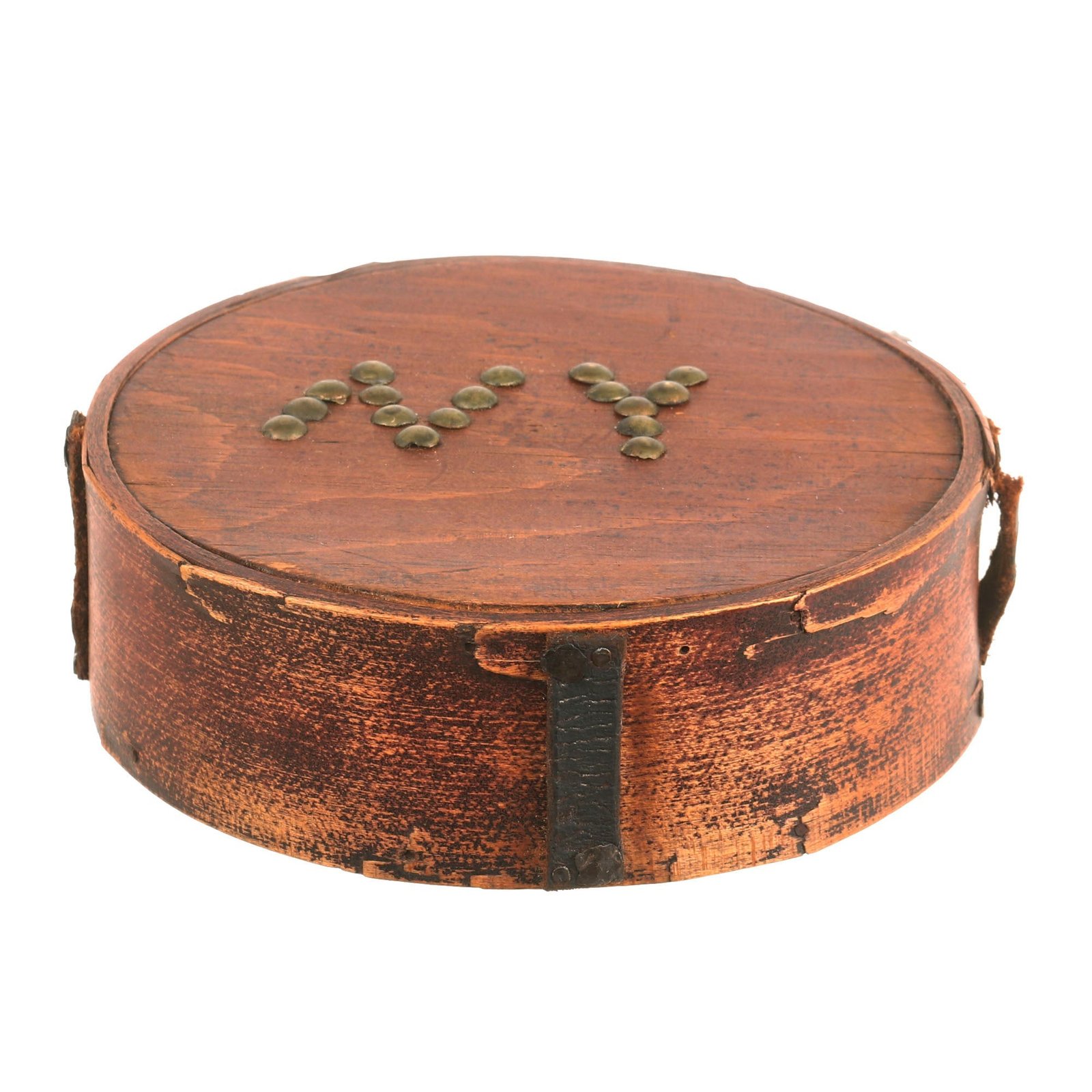 Buy Original U.S. American Revolutionary War Cheesebox Canteen Marked New York in Tacks | Original Firearms Antique For Sale