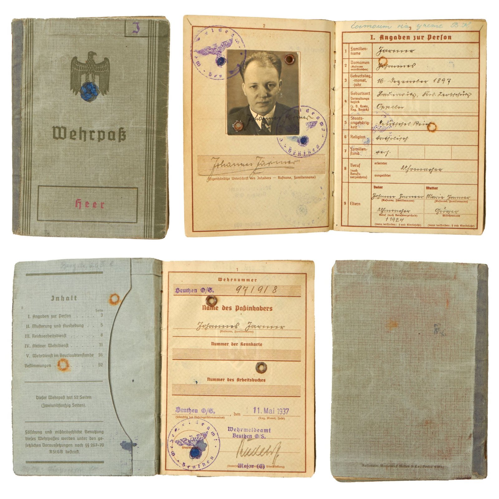 Buy Original German WWII Wehrpaß Identification with Partial Translation - WWI Veteran & Prisoner of War | Original Firearms Antique For Sale