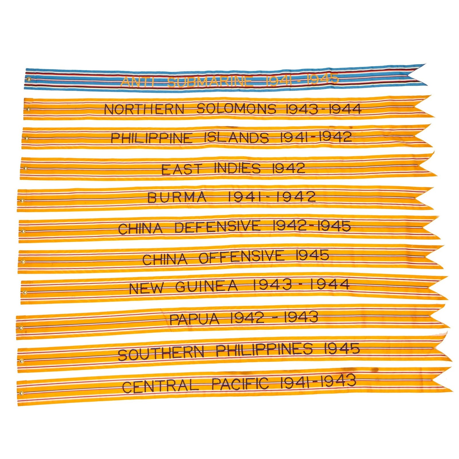 Buy Original U.S. WWII Lot of Eleven Battle Streamers - Asiatic–Pacific Campaign & American Campaign | Original Firearms Antique For Sale