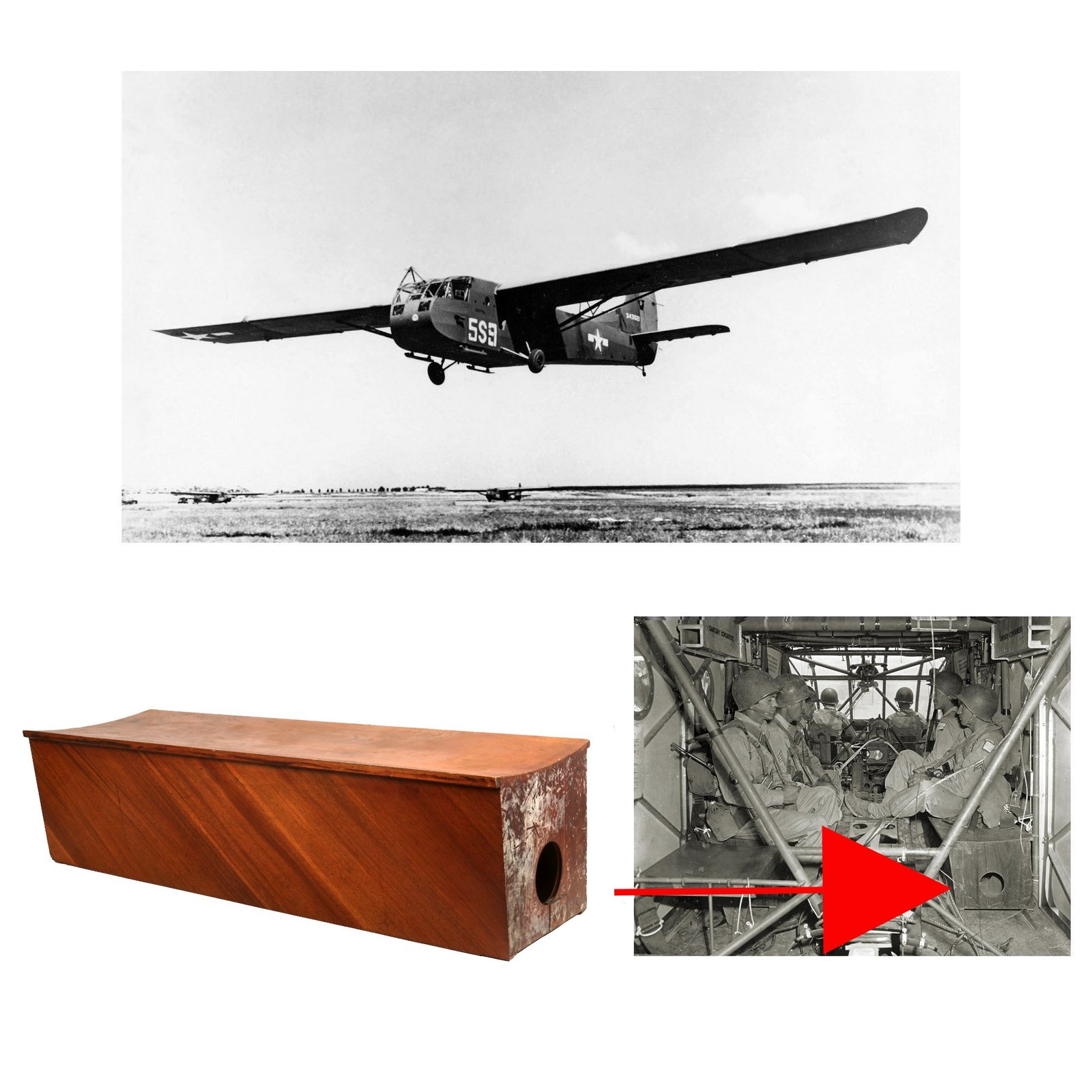 Buy Original U.S. WWII Waco CG-4 Glider Right Side Wooden Troop Bench with Original Markings | Original Firearms Antique For Sale