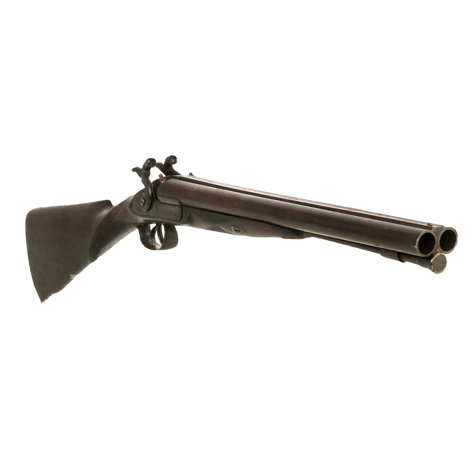 Buy Original British 16 Bore Double Barrel Percussion Shotgun Cut Down to Coach Gun by Howell Gano & Co - circa 1870 | Original Firearms Antique For Sale