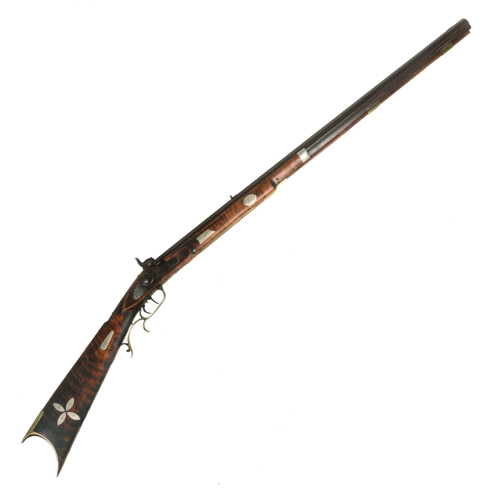Buy Original U.S. Pennsylvania Percussion Rifle with Set Trigger & Decoratively Inlaid Figured Half Stock - Circa 1850 | Original Firearms Antique For Sale