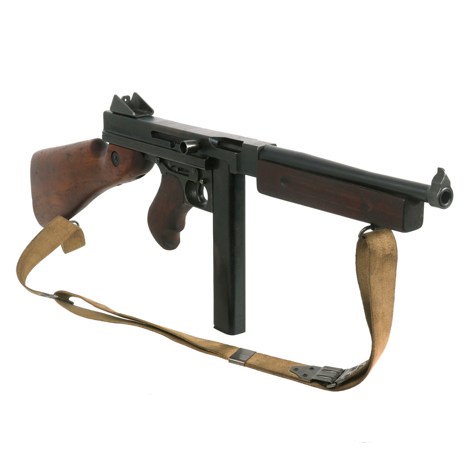 Buy Original U.S. WWII Thompson M1A1 Display Submachine Gun Serial 365992 with NOBUCKL Sling & Magazine - Original WWII Parts | Original Firearms Antique For Sale