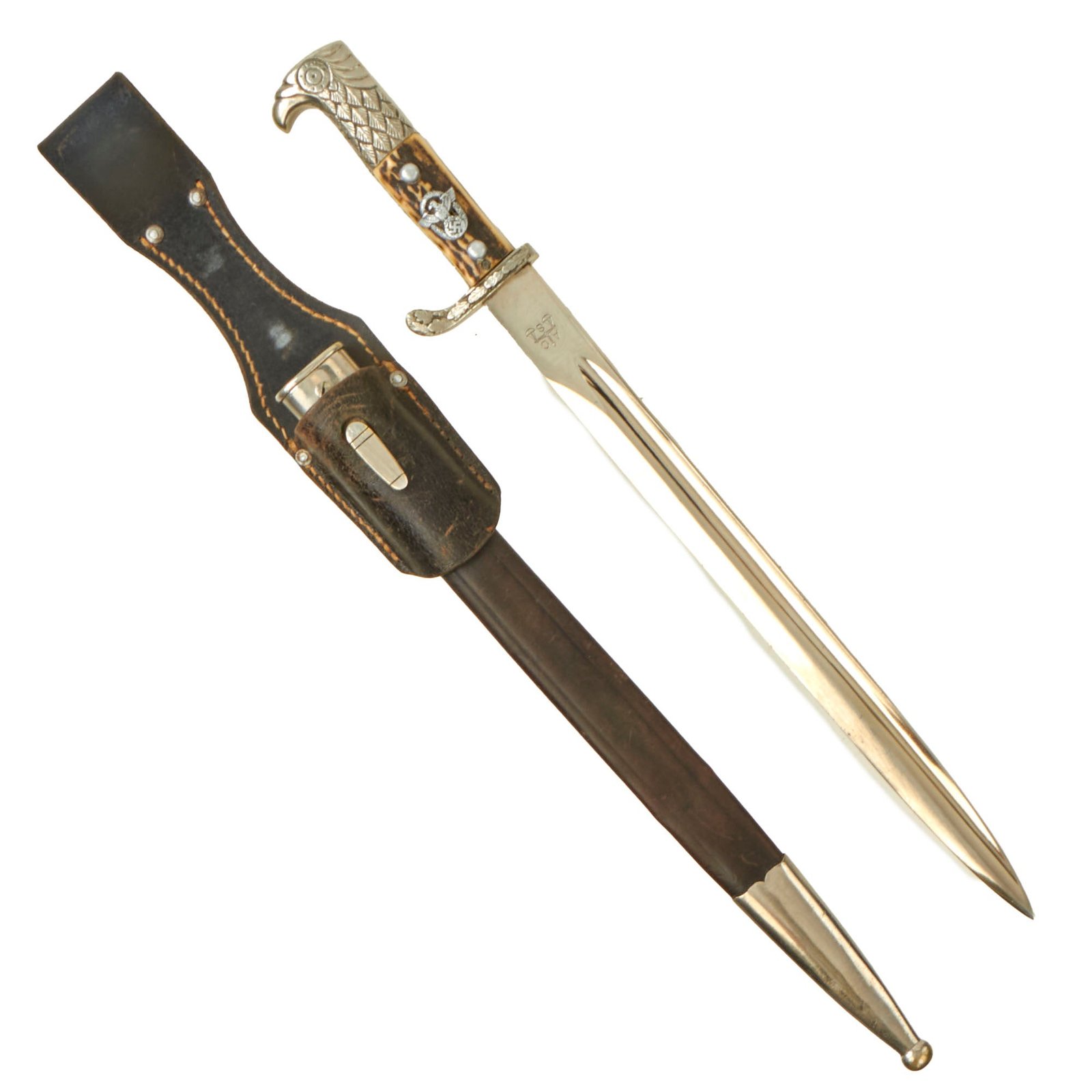 Buy Original German WWII Metropolitan Police Long Dress Bayonet by Alexander Coppel with Scabbard & Frog - Matching Unit Markings | Original Firearms Antique For Sale