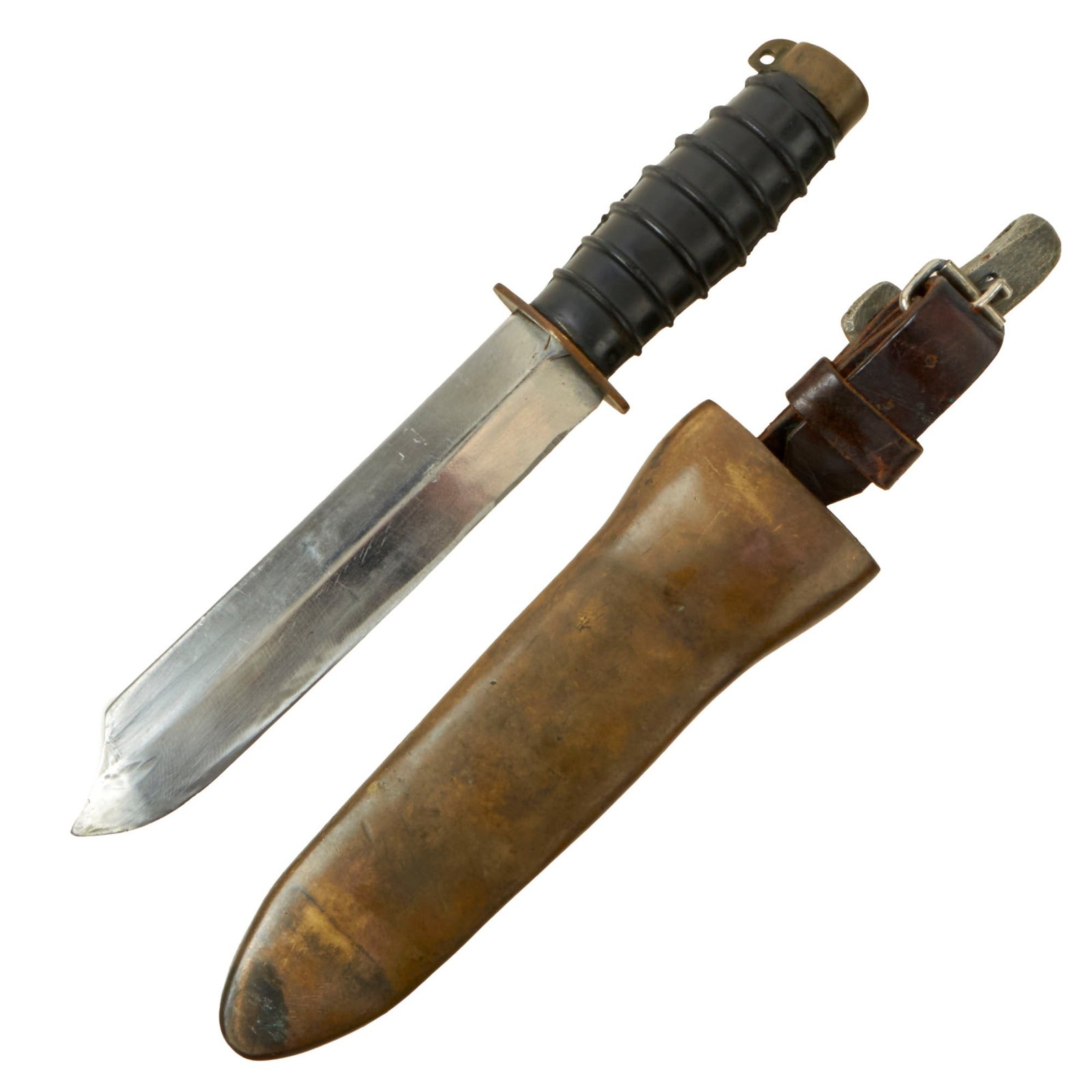 Buy Original Soviet Cold War Era Rubber Handle Deep Sea Dive Knife with Brass Scabbard & Leather Securing Strap | Original Firearms Antique For Sale