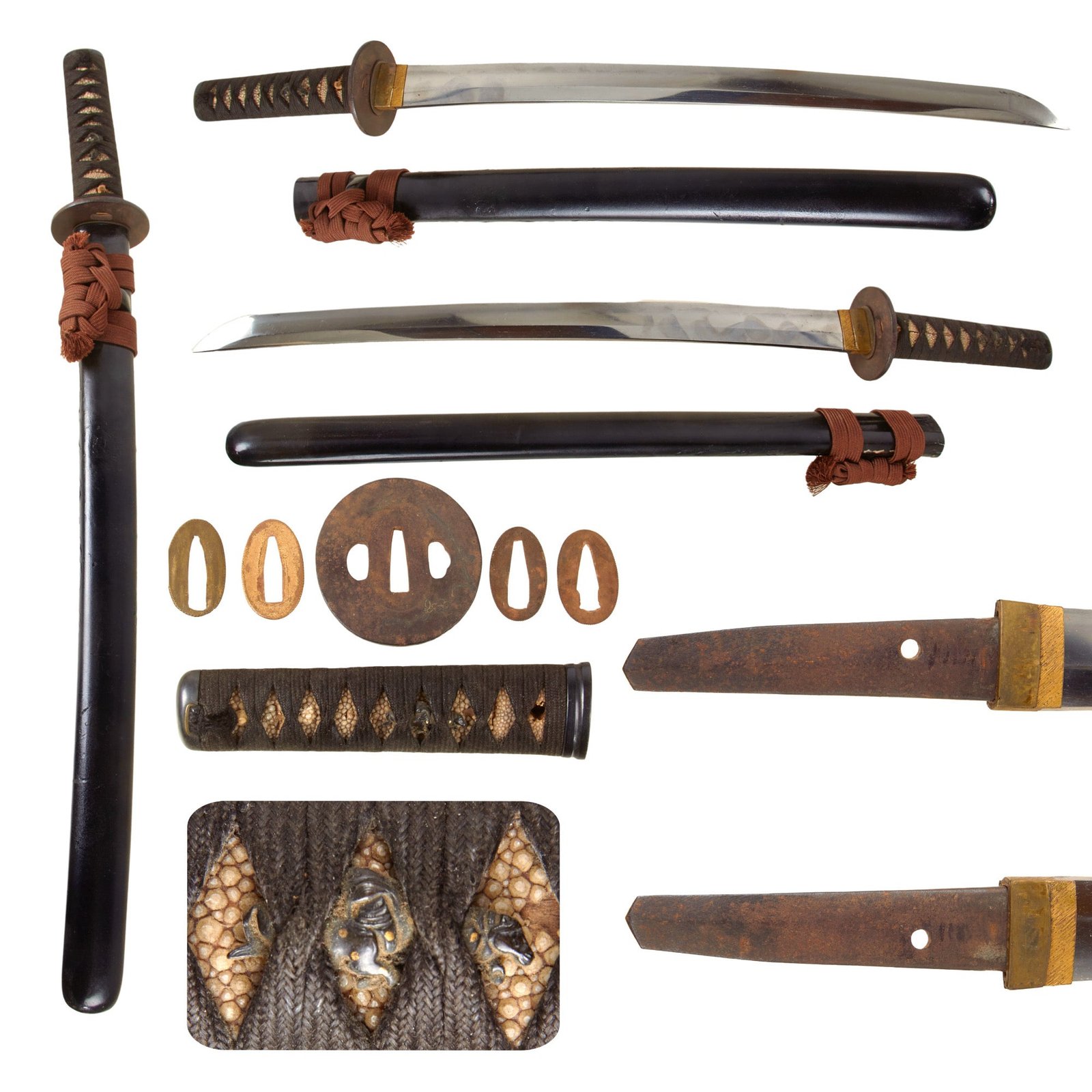 Original 18th Century Edo Period Japanese Handmade Heavy Blade Ō-Wakizashi Short Sword with Textured Scabbard & Sageo Cord