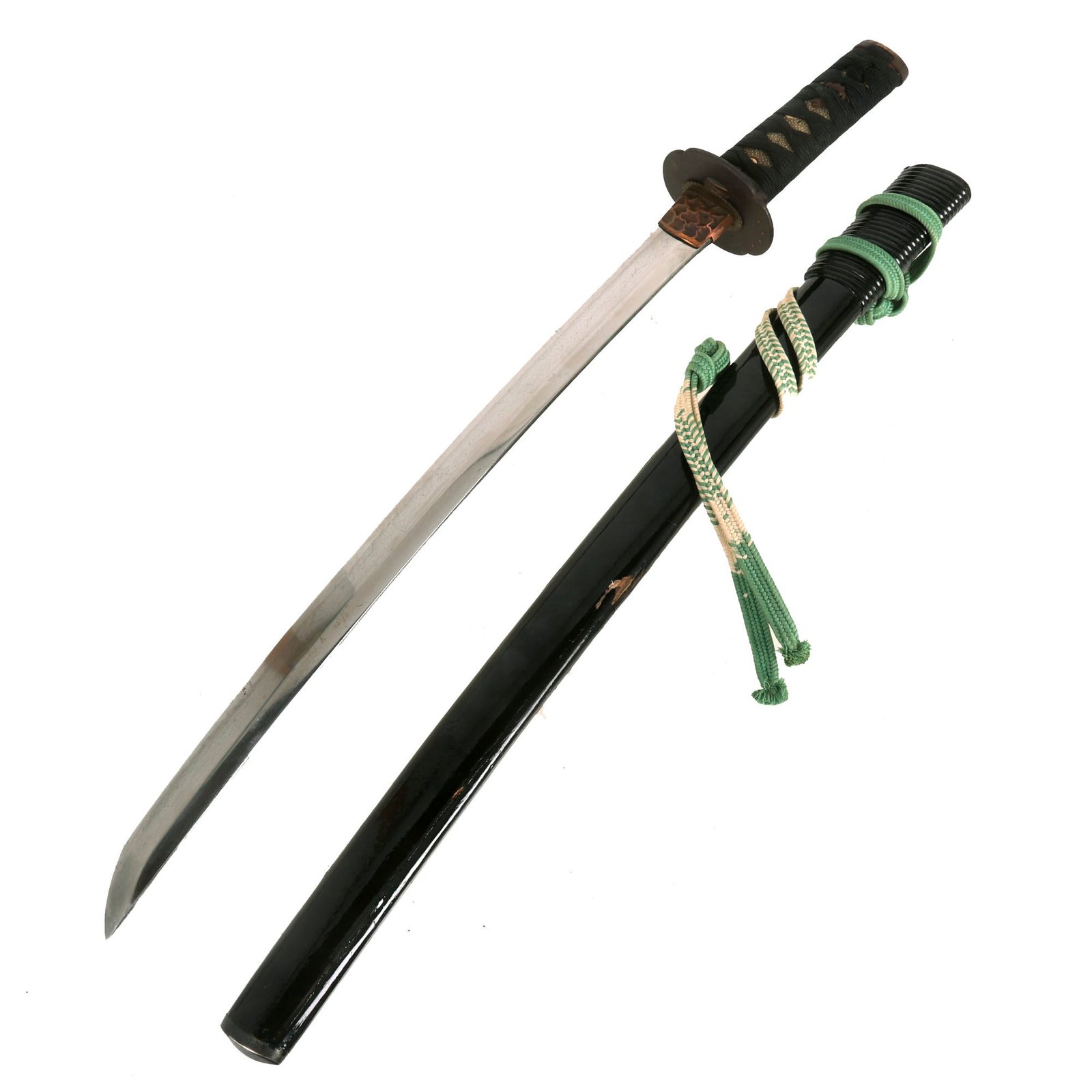 Buy Original Late Edo Period Japanese Wakizashi Short Sword by FUJIWARA TADAHIRO with Lacquered Scabbard and Sageo Sword Cord | Original Firearms Antique For Sale