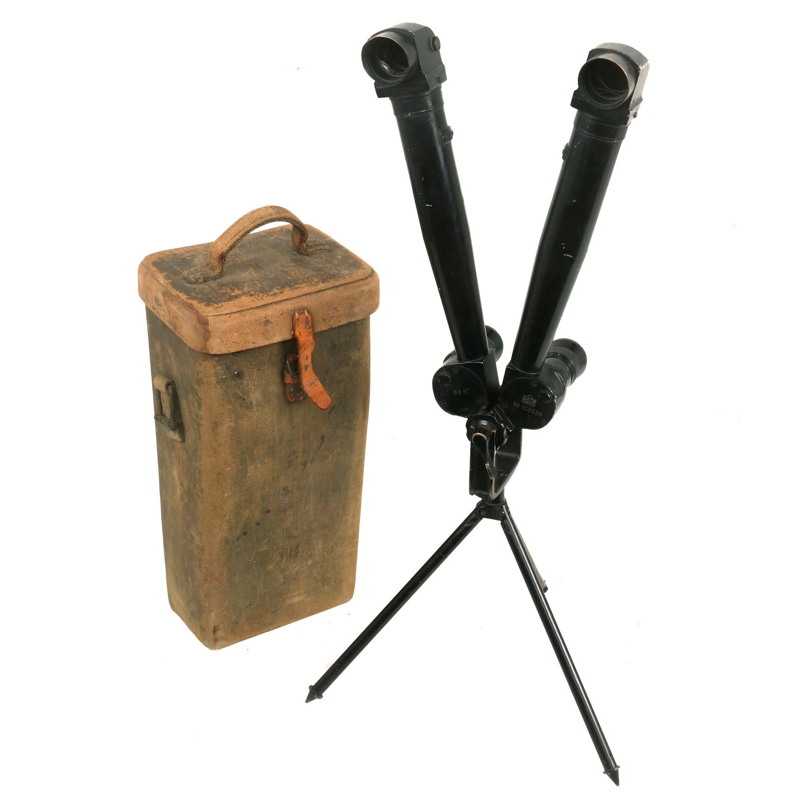 Buy Original Japanese WWII Nikko 8 × 6° Rabbit Ear Small Artillery Periscope Binoculars with Case dated 1943 | Original Firearms Antique For Sale