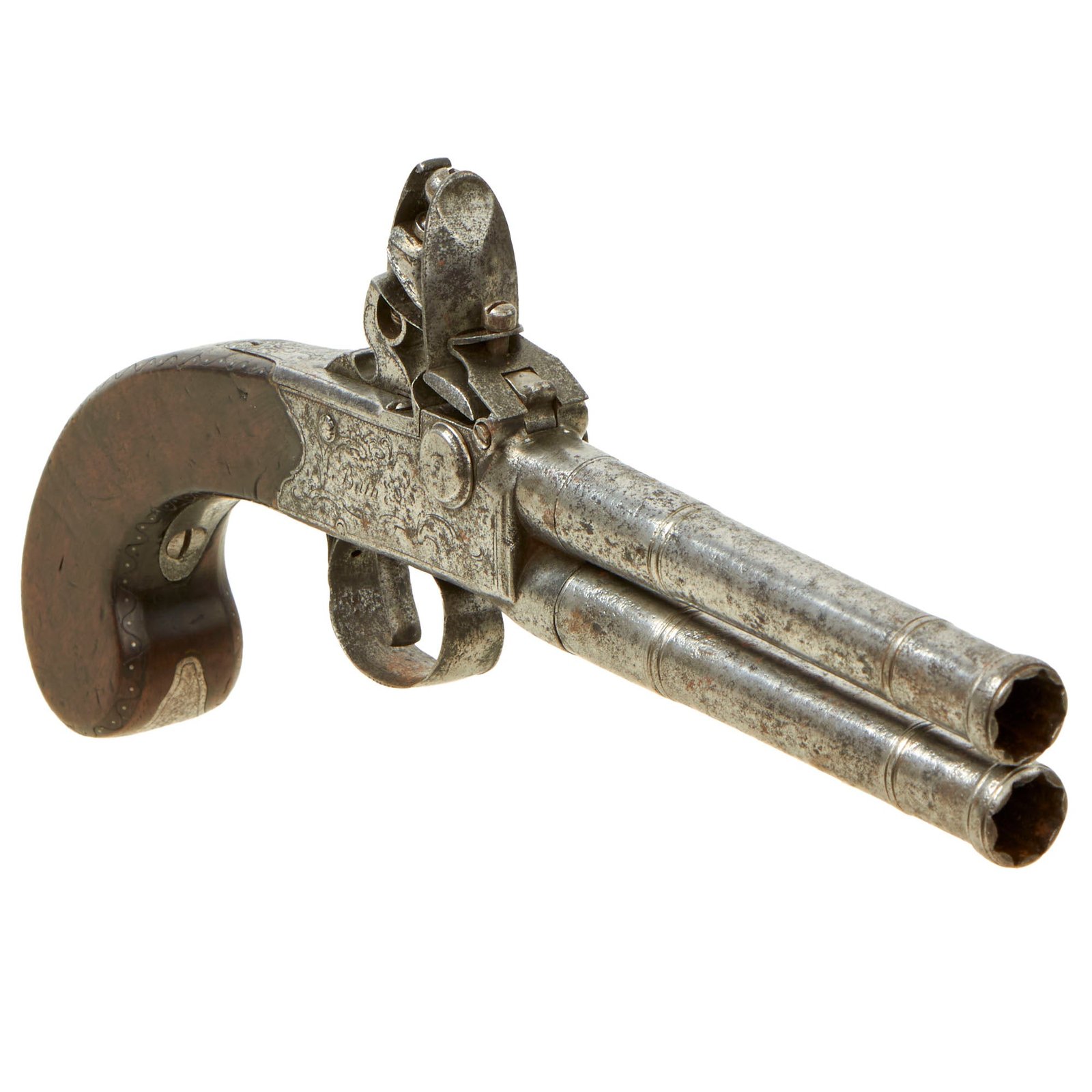 Buy Original British Over & Under Flintlock Double Barrel Tap Action Pistol by Joseph Thwaits of Bath - Circa 1770 | Original Firearms Antique For Sale