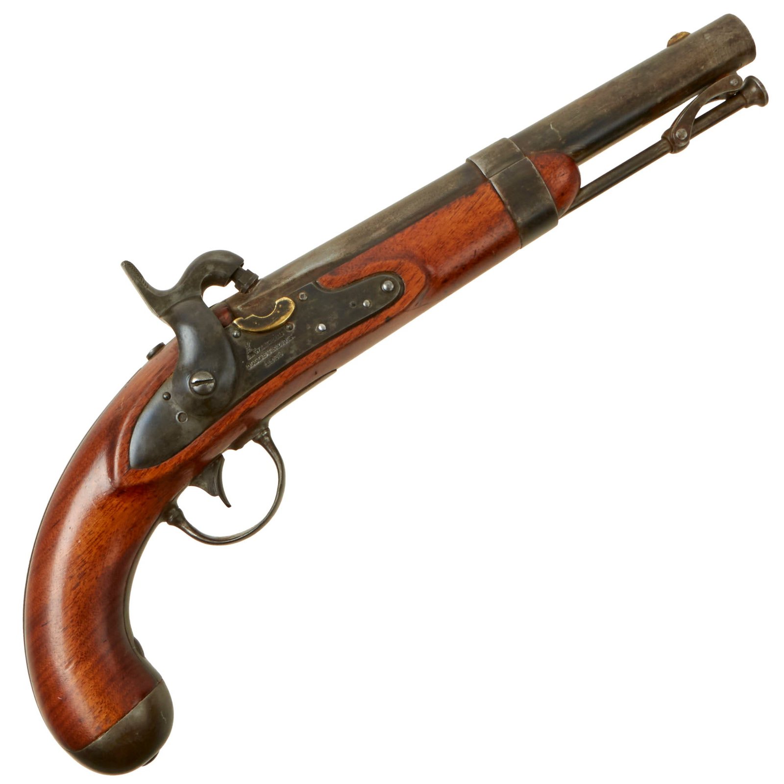 Buy Original U.S. Model 1836 Flintlock Cavalry Pistol by Asa Waters Converted to Percussion with Cartouches - dated 1839 | Original Firearms Antique For Sale
