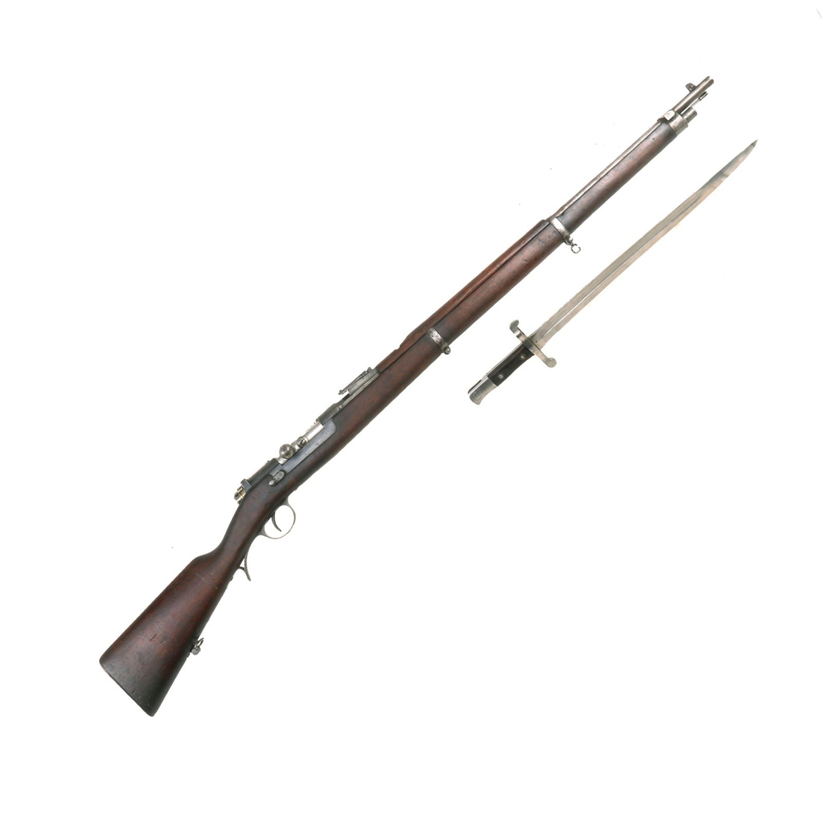 Buy Original Portuguese Kropatschek M.1886 Infantry Rifle made by ŒWG Steyr dated 1886 with Bayonet & Handguard - Serial N596 | Original Firearms Antique For Sale