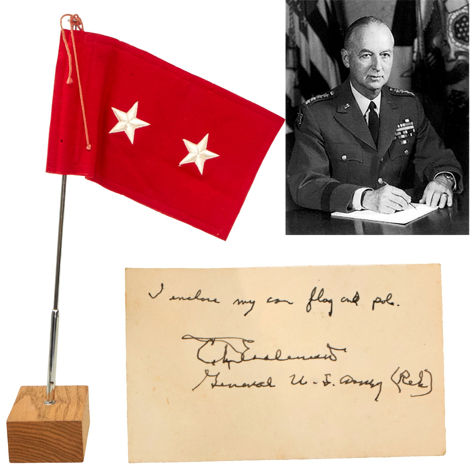 Buy Original Korean War Era General Clyde D. Eddleman’s Major Generals Car Flag with Display Base & Provenance Note | Original Firearms Antique For Sale