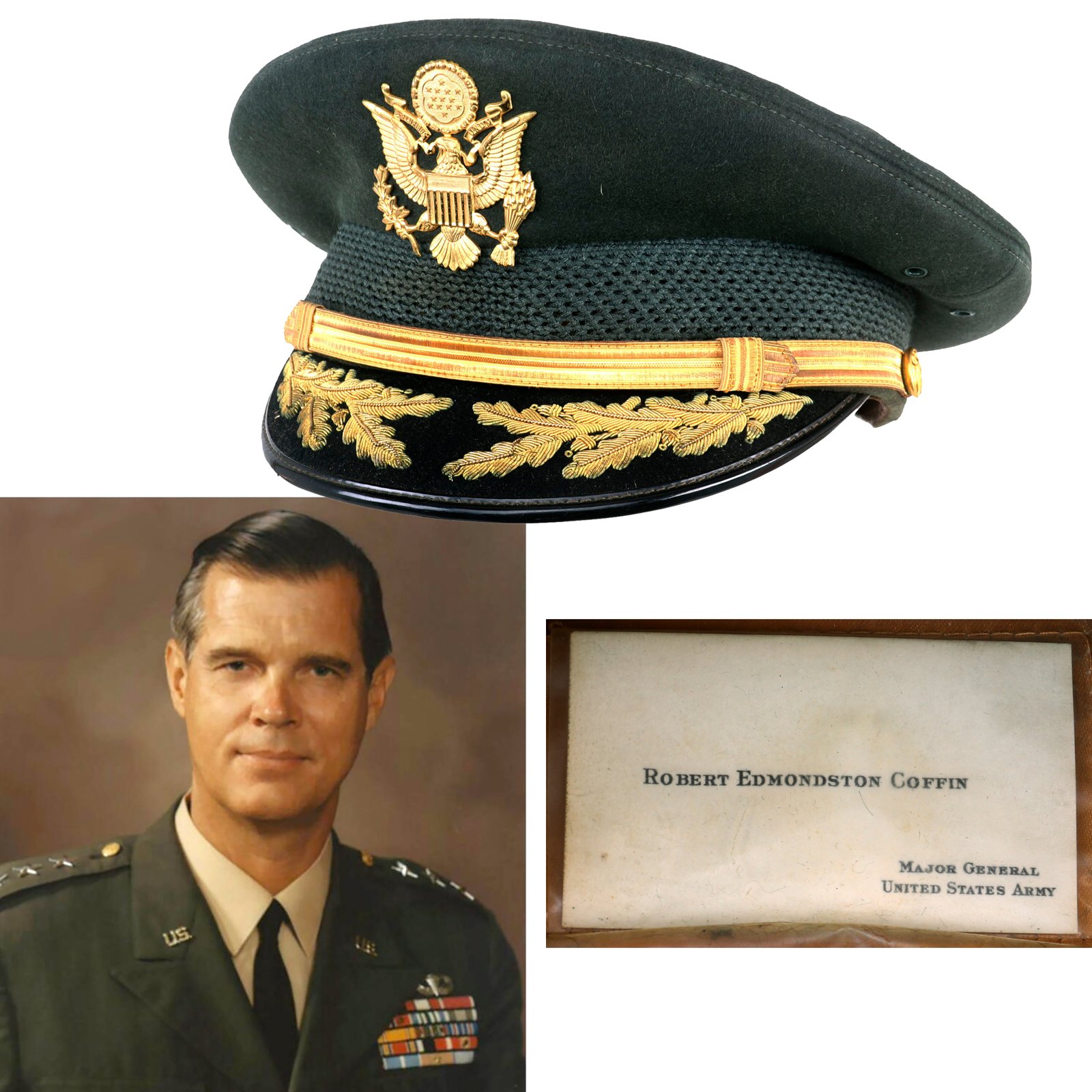 Buy Original U.S. Vietnam War Era Major General Robert Edmondston Coffin Named Green Army General’s Visor Cap | Original Firearms Antique For Sale
